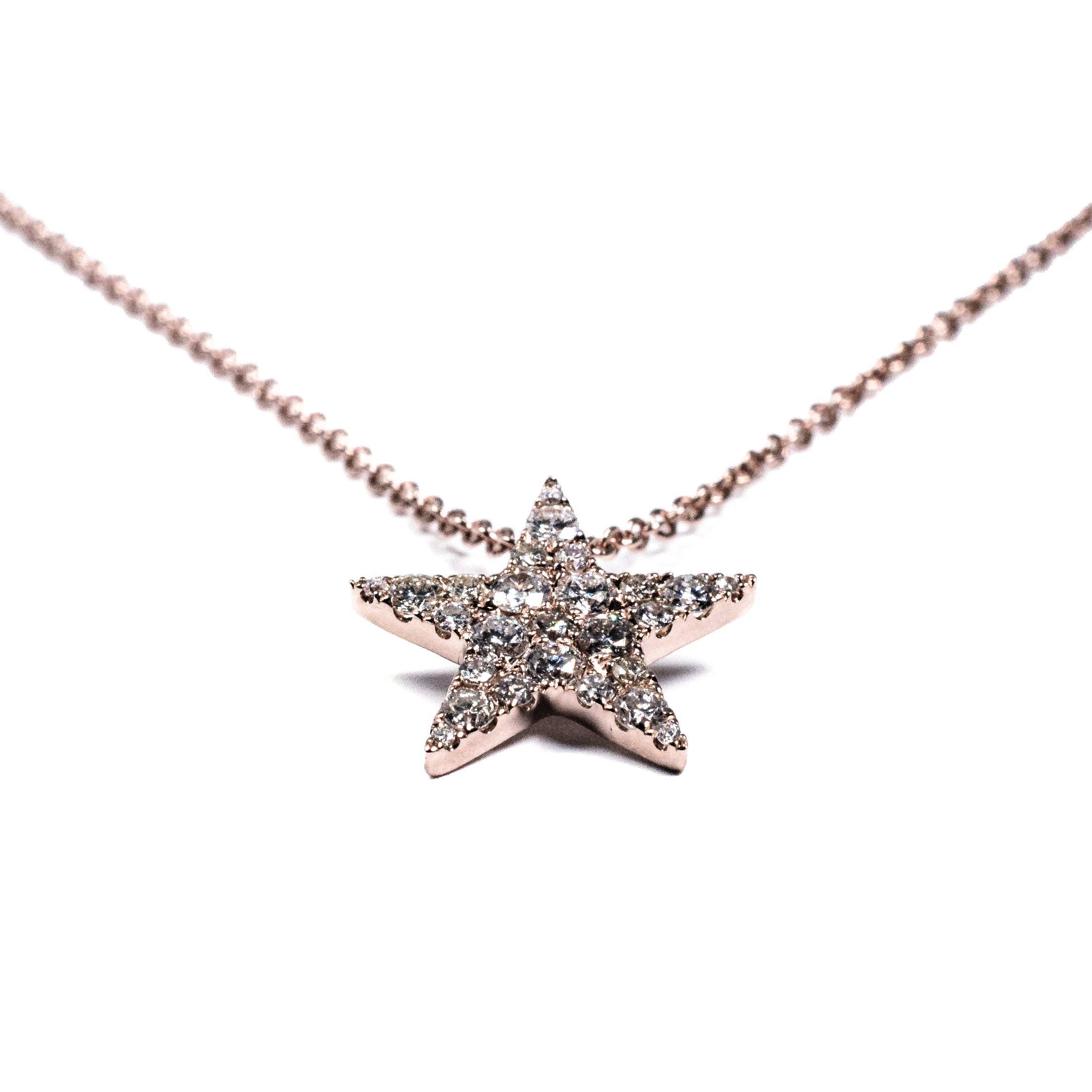 18K Rose Gold Diamond Star Pendant Necklace