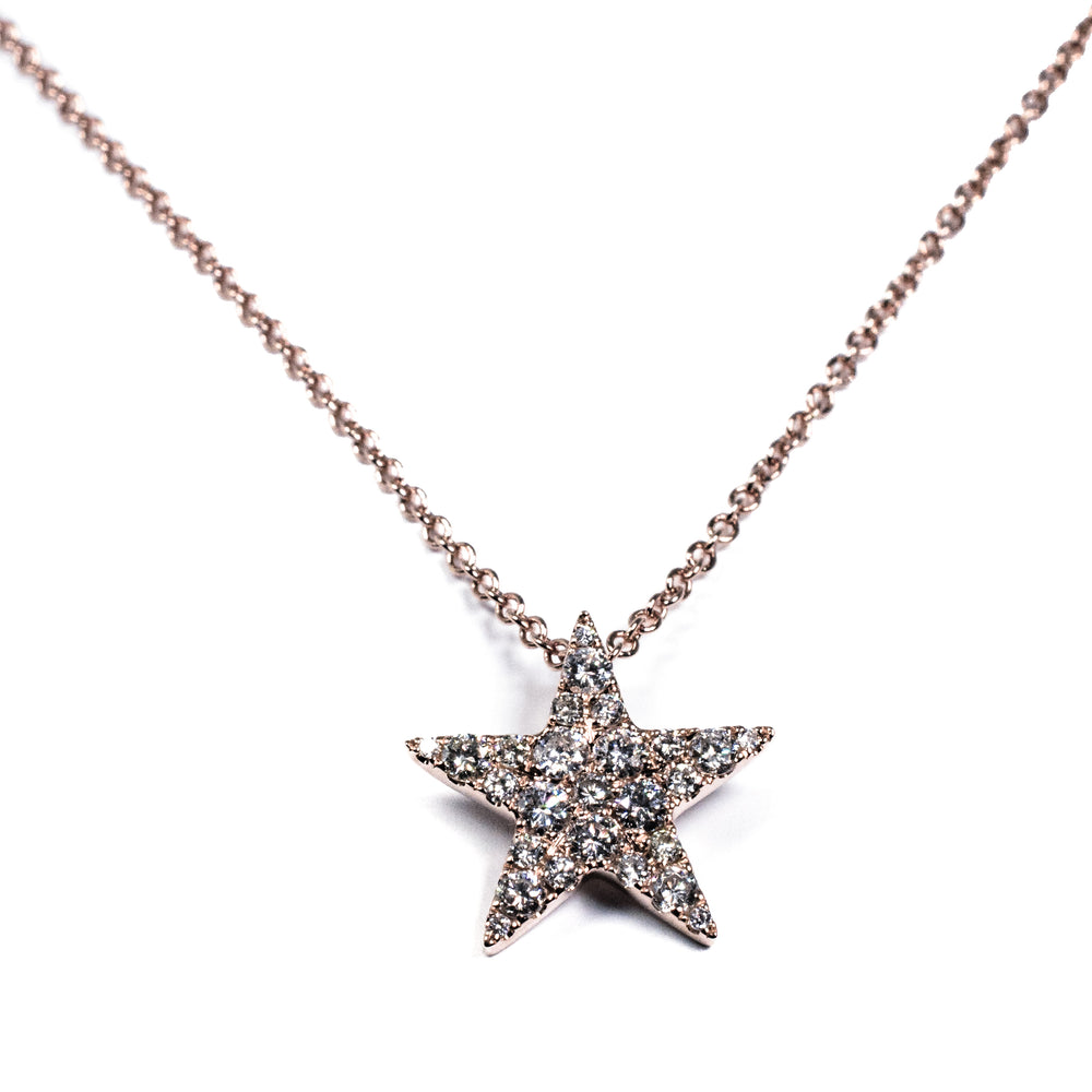 18K Rose Gold Diamond Star Pendant Necklace