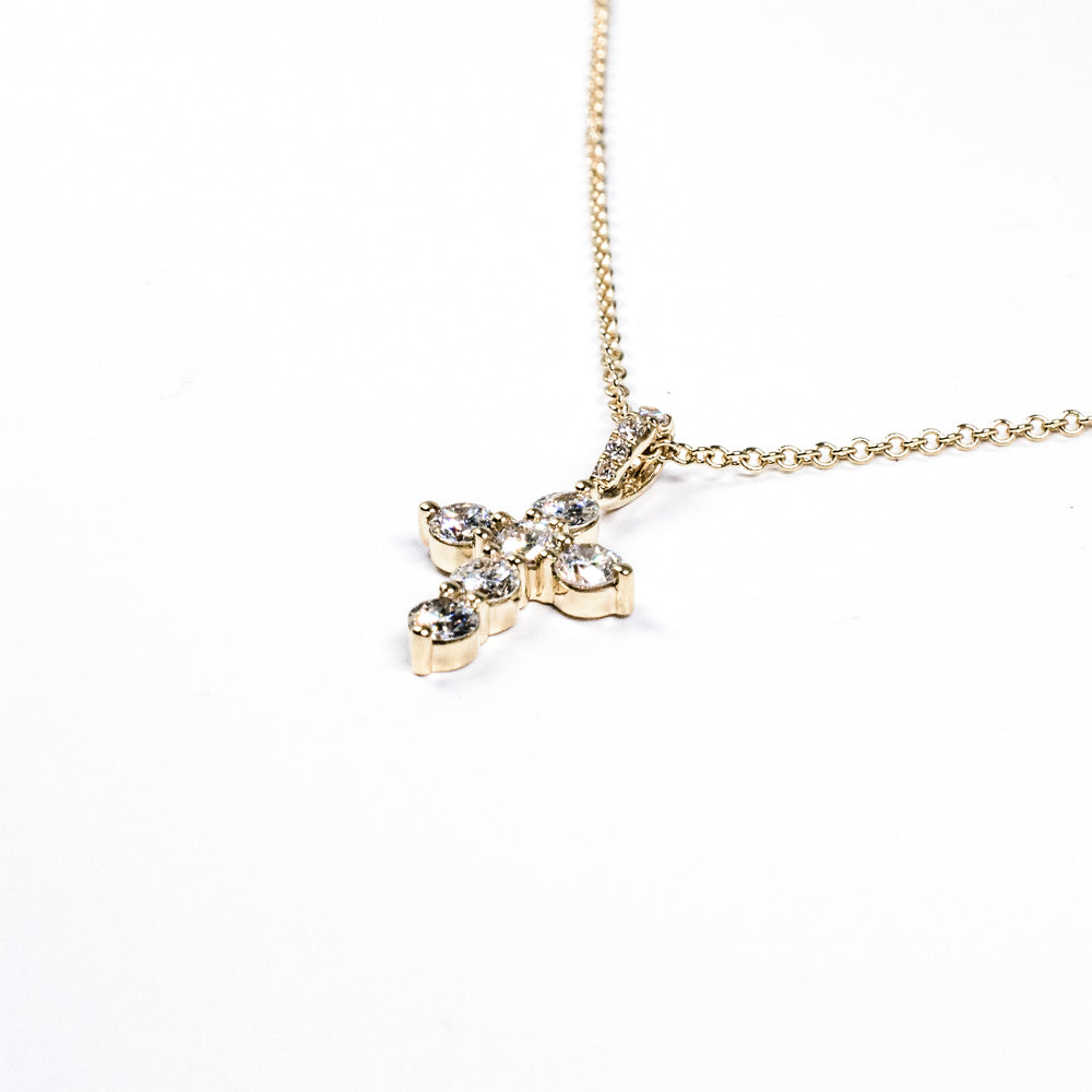 18K Yellow Gold Diamond Cross Pendant Necklace