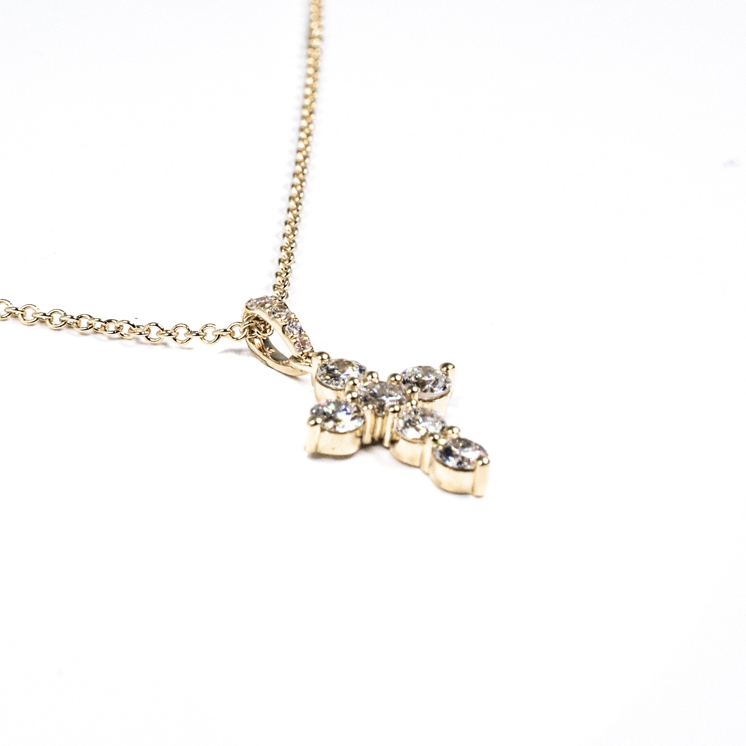 18K Yellow Gold Diamond Cross Pendant Necklace