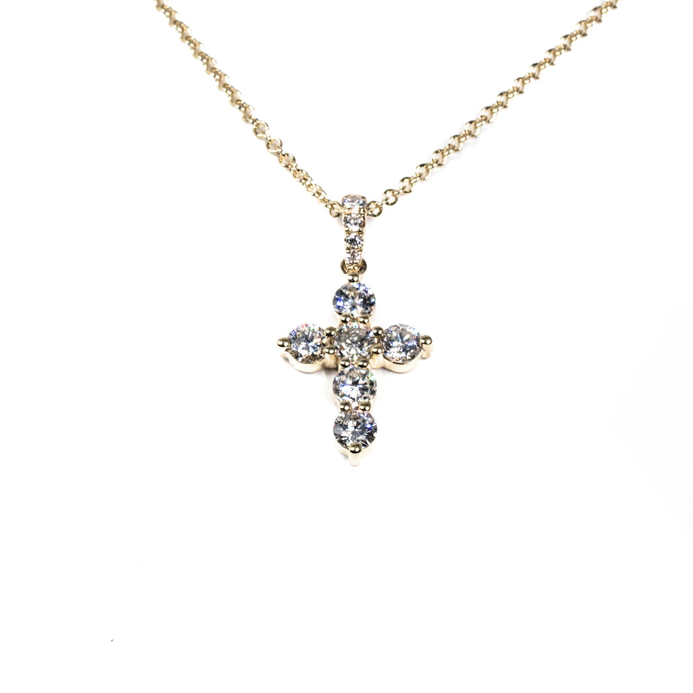 18K Yellow Gold Diamond Cross Pendant Necklace