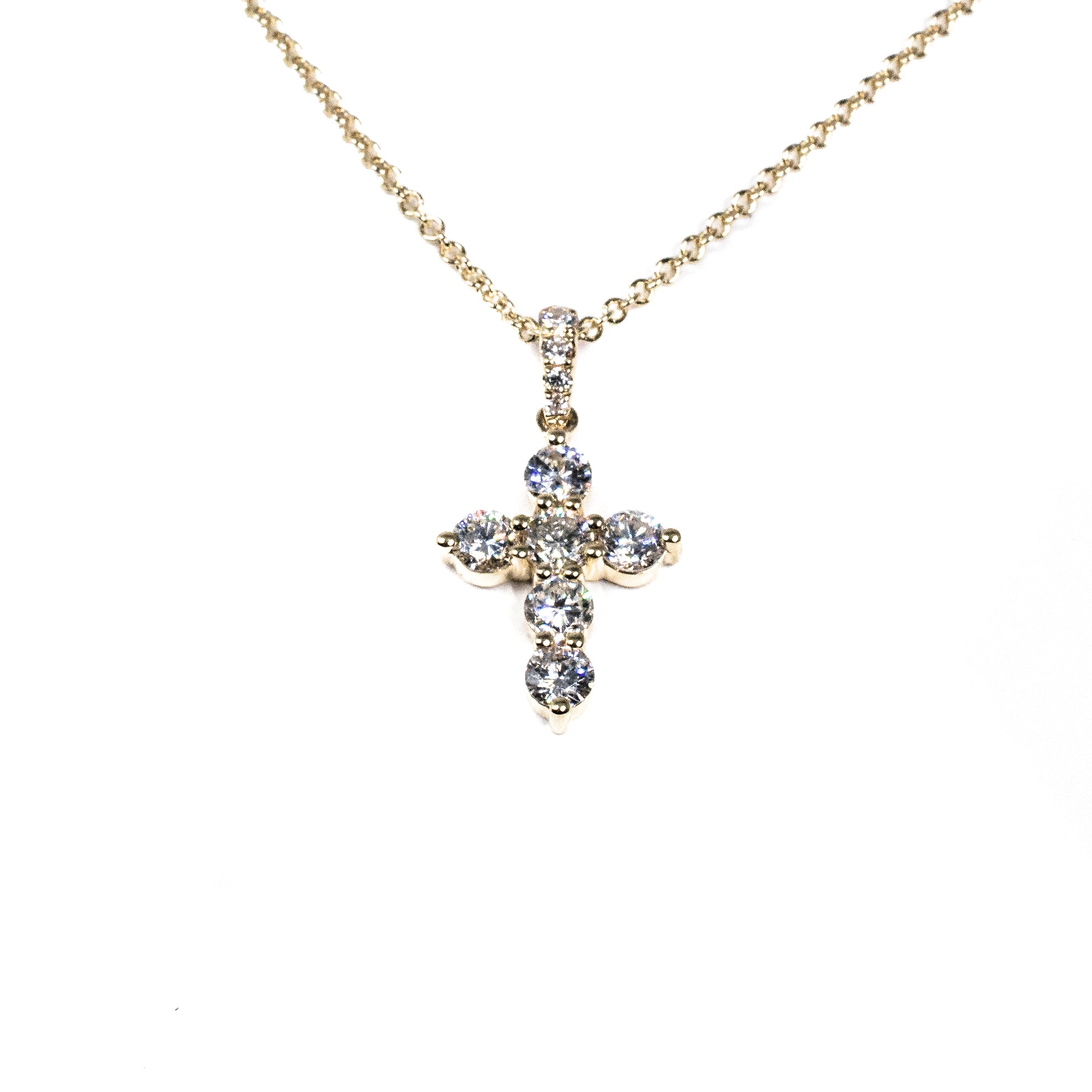 18K Yellow Gold Diamond Cross Pendant Necklace