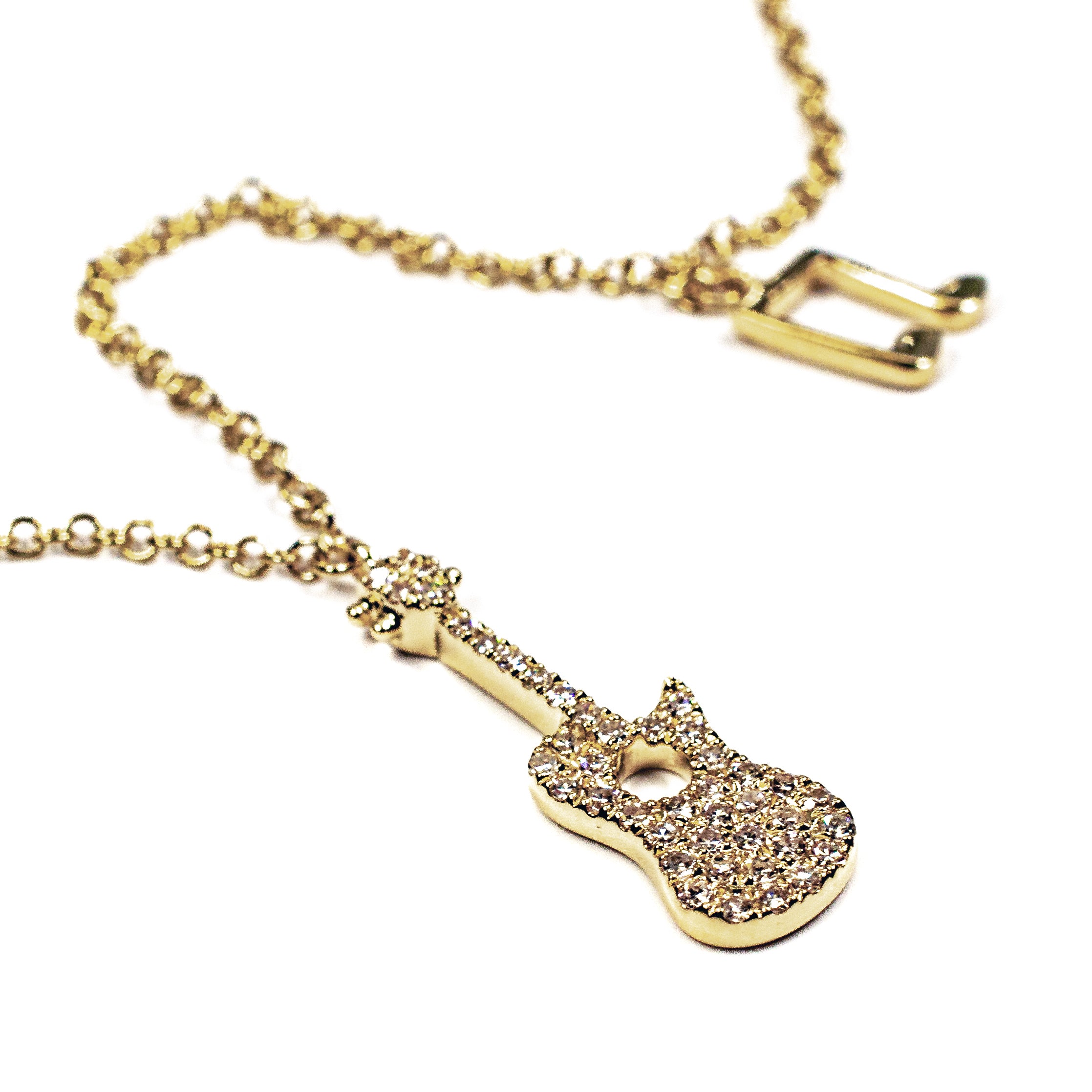 14K Yellow Gold Diamond Guitar & Musical Note Necklace