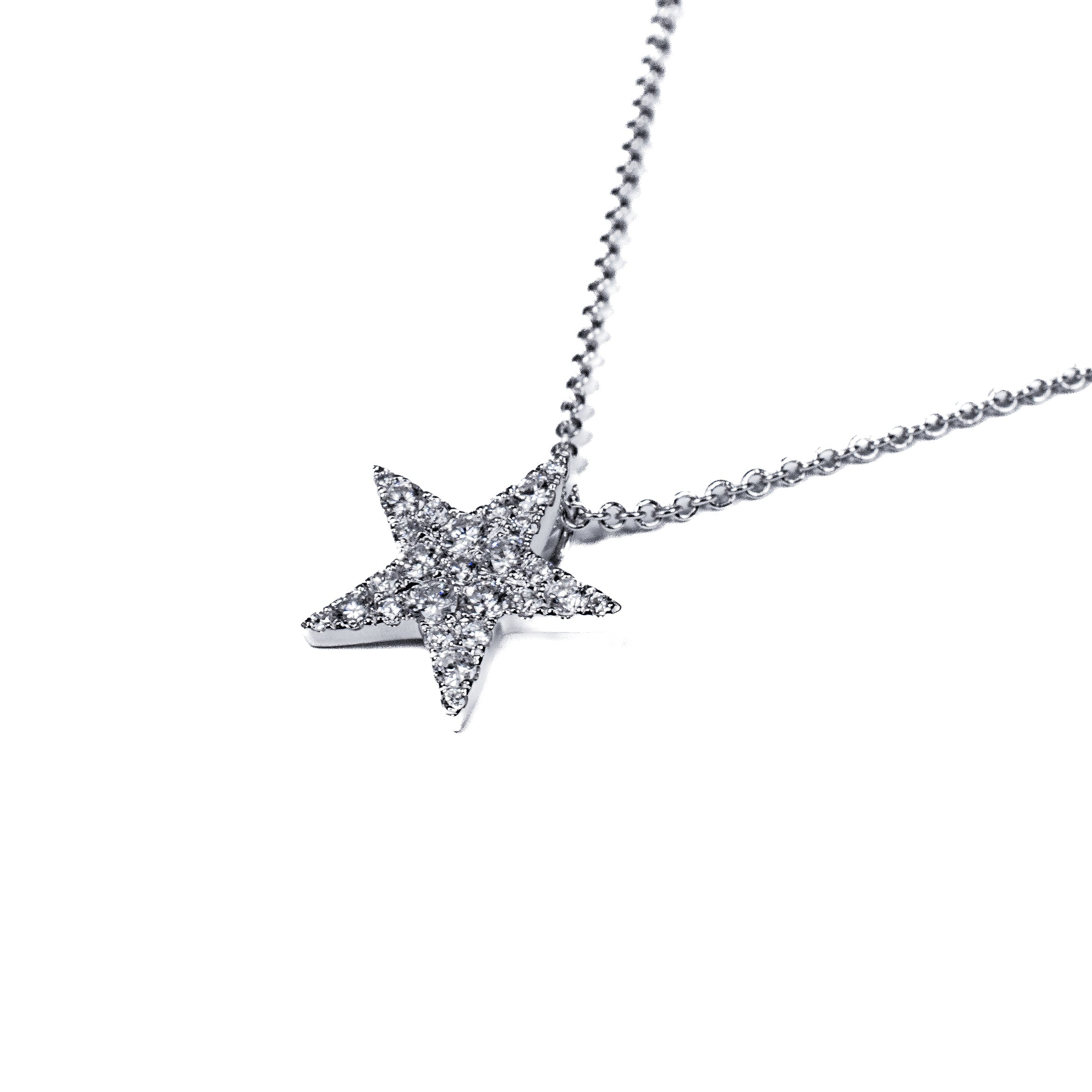 18K White Gold Diamond Star Pendant Necklace