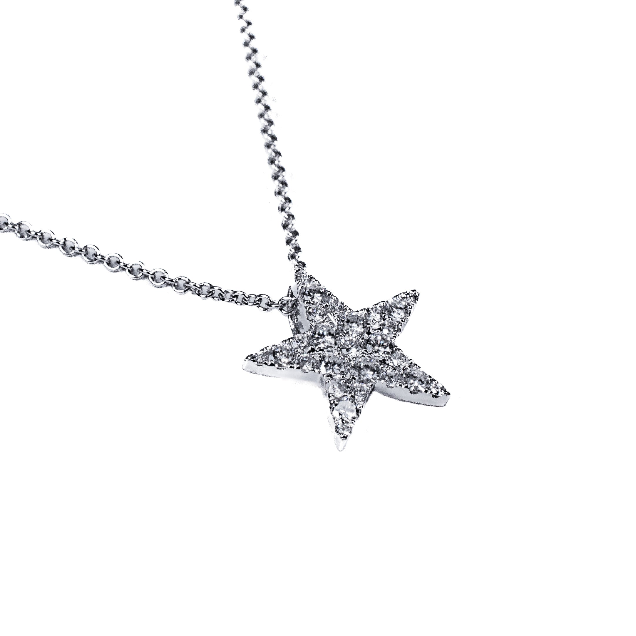 18K White Gold Diamond Star Pendant Necklace