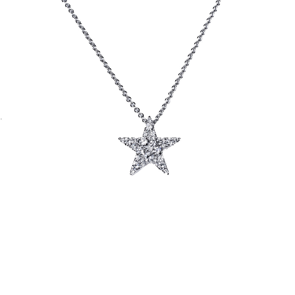 18K White Gold Diamond Star Pendant Necklace