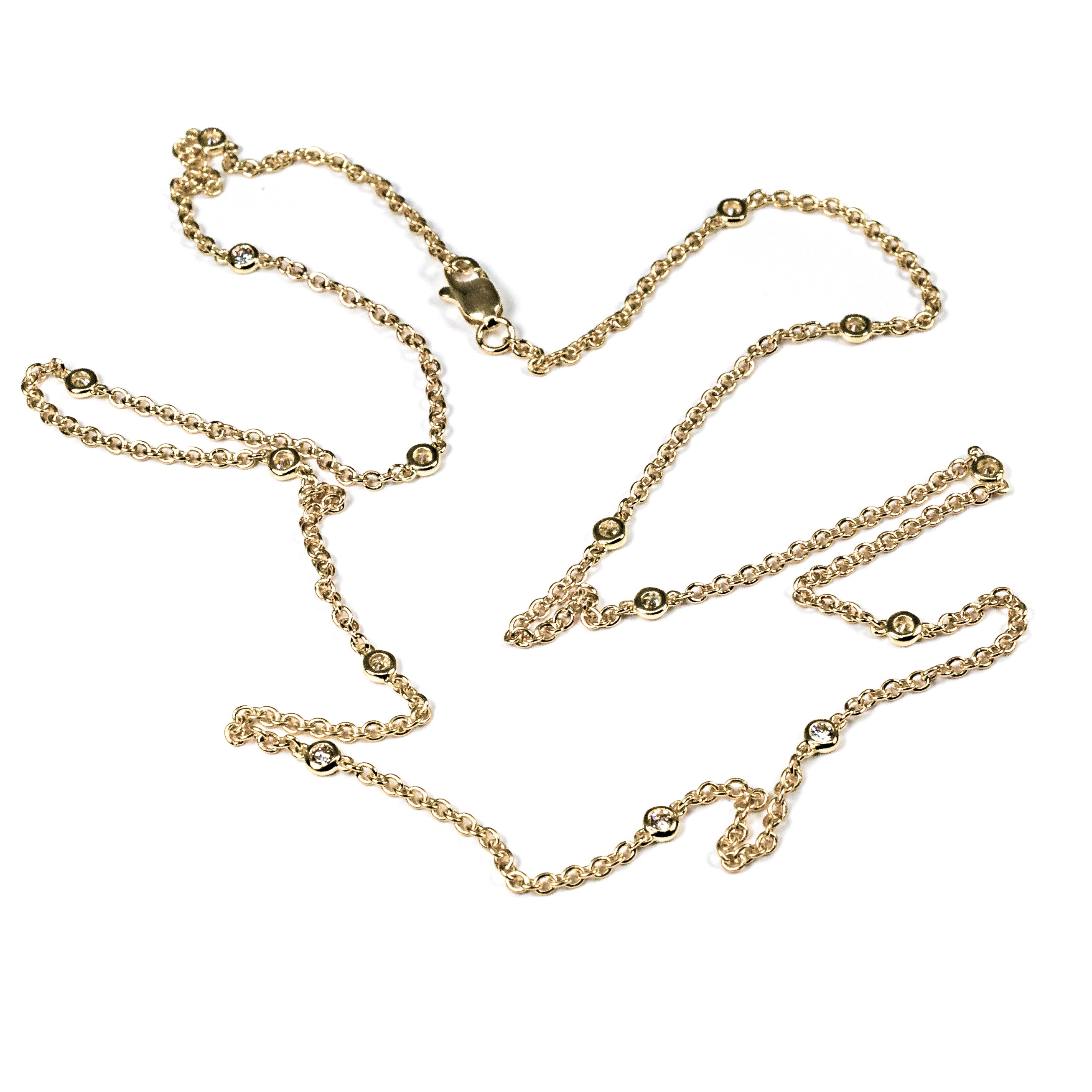 18K Gold Diamond Station Necklace 0.39 Carats – Long Dainty DBY Necklace