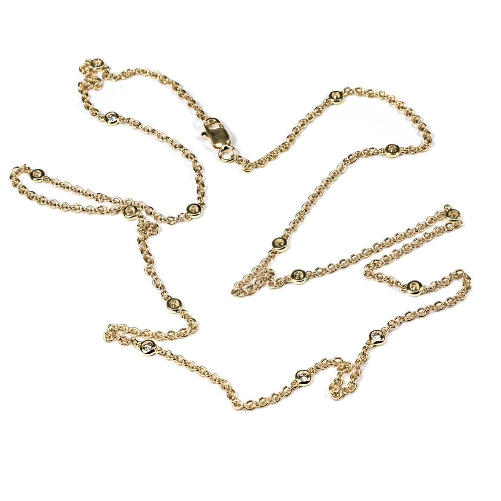 18K Gold Diamond Station Necklace 0.39 Carats – Long Dainty DBY Necklace