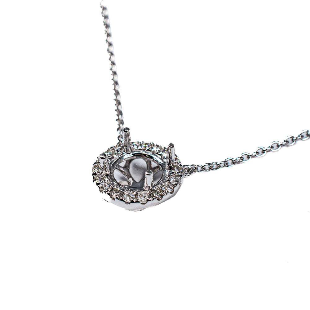 14K White Gold Diamond Halo Semi-Mount Necklace
