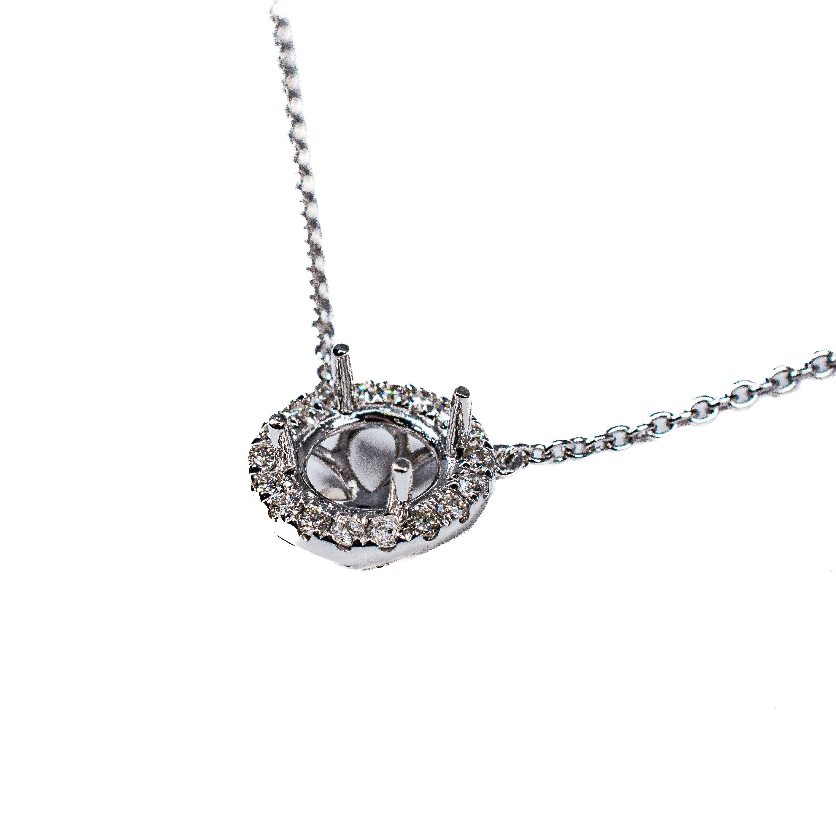14K White Gold Diamond Halo Semi-Mount Necklace