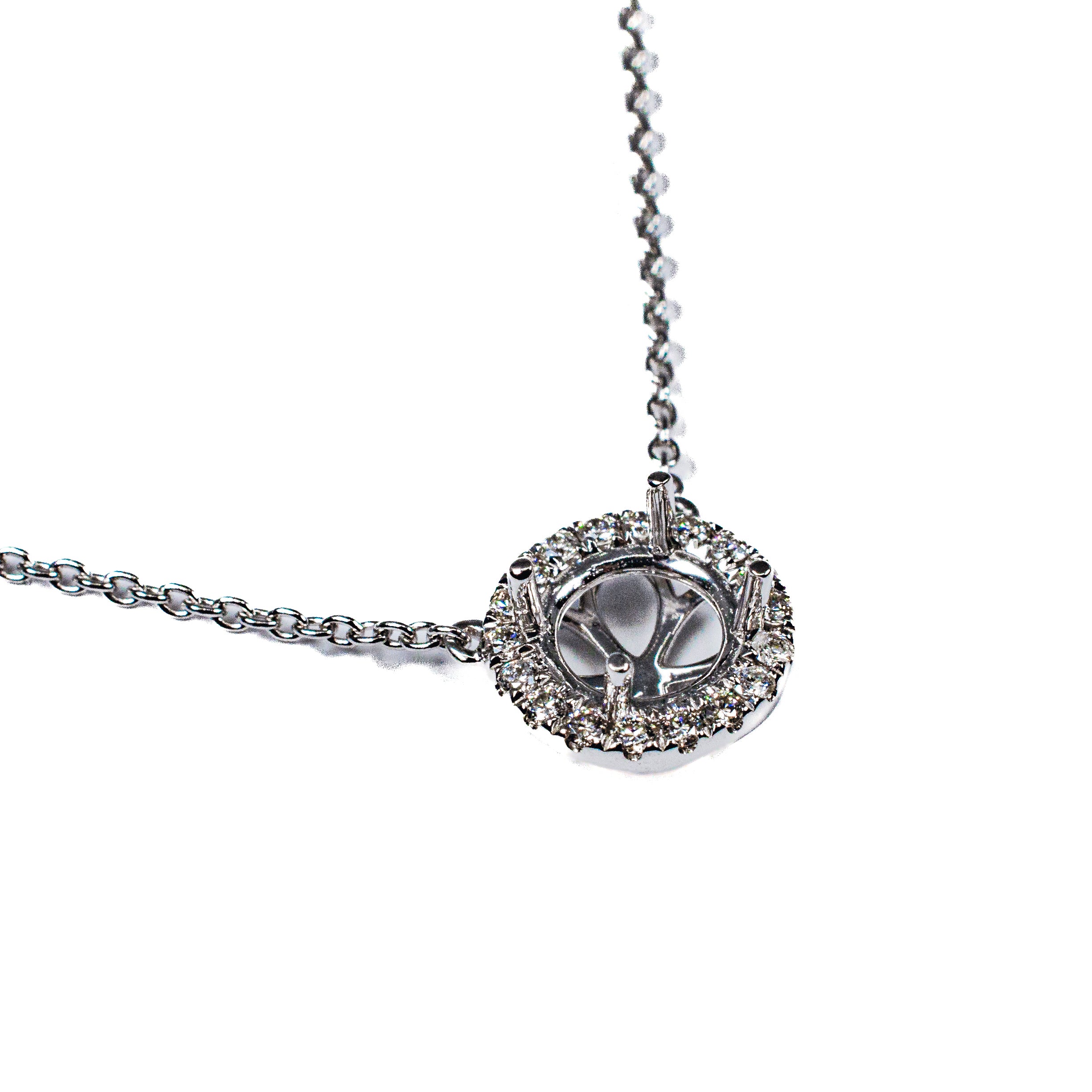 14K White Gold Diamond Halo Semi-Mount Necklace