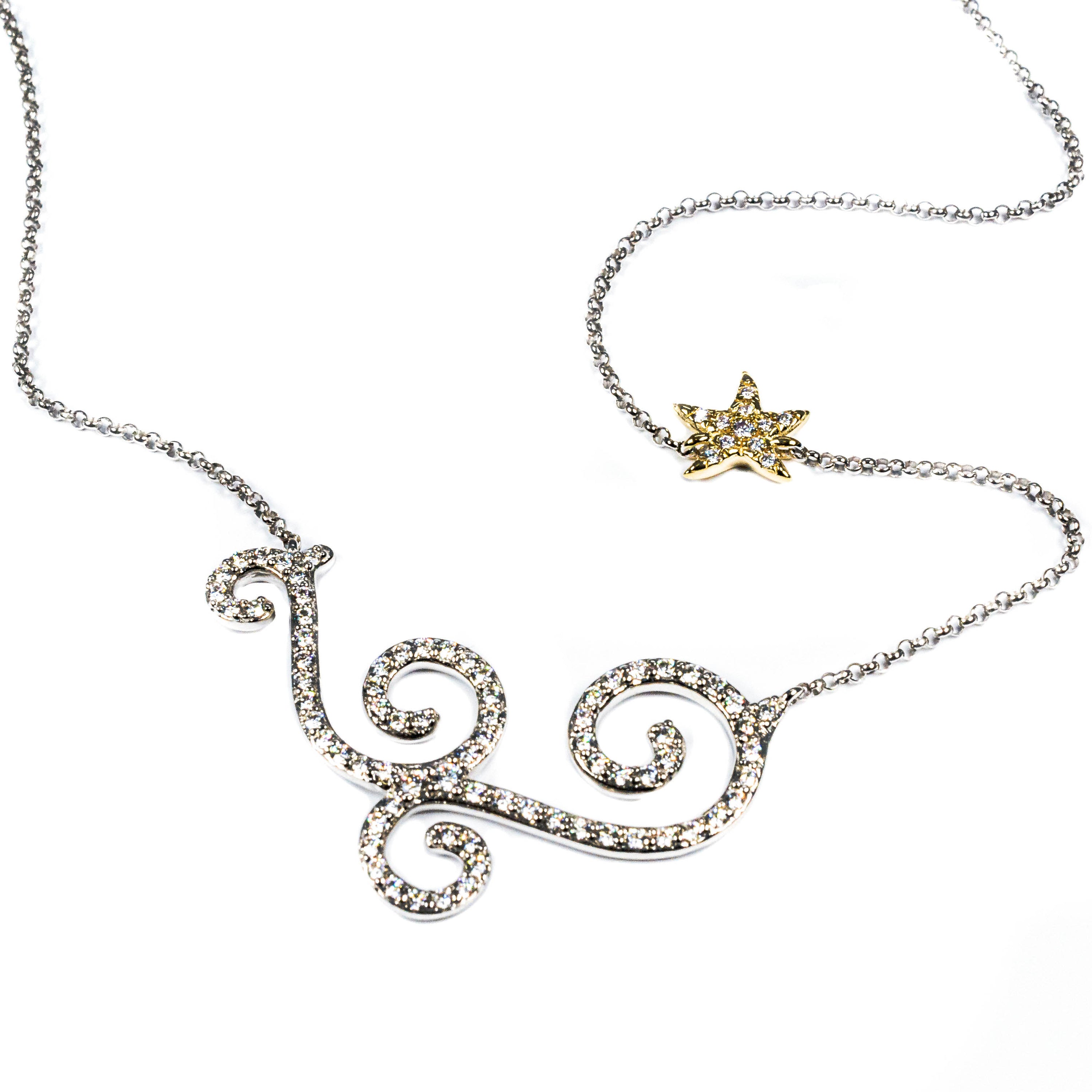 14K Two-Tone Diamond Wave & Starfish Necklace