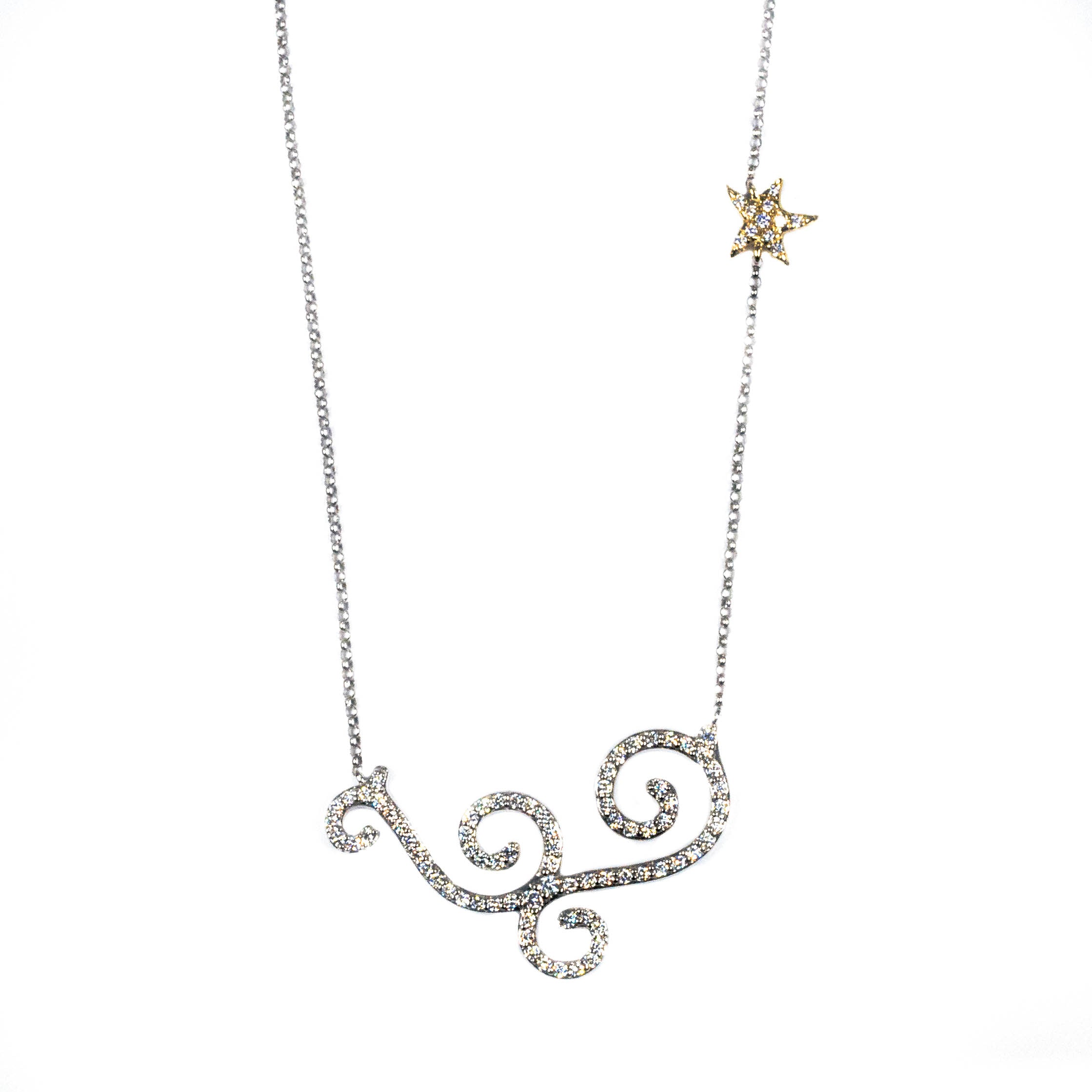 14K Two-Tone Diamond Wave & Starfish Necklace