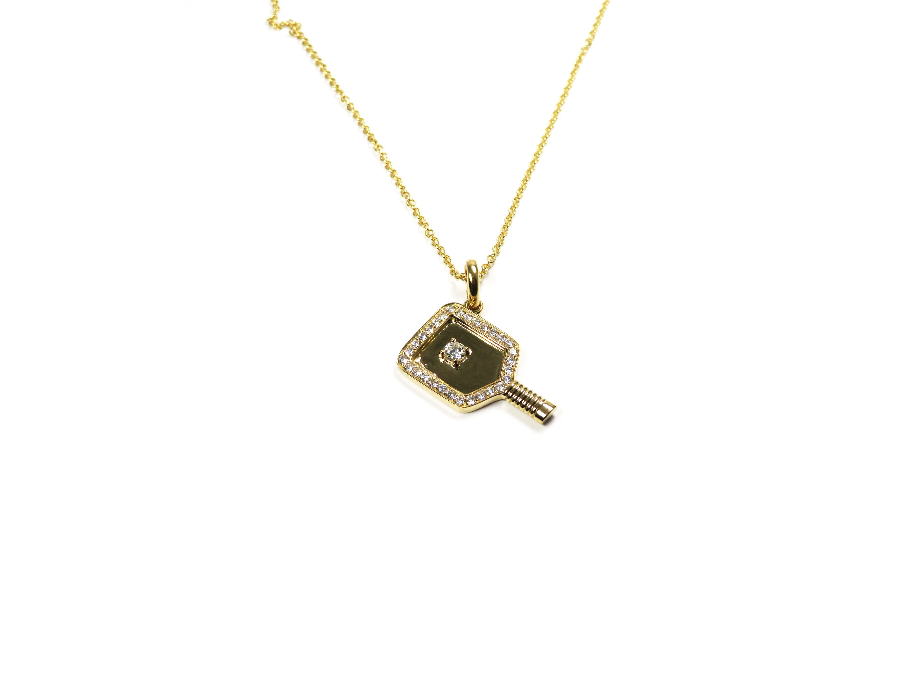 18K Yellow Gold Diamond Pickleball Paddle Necklace