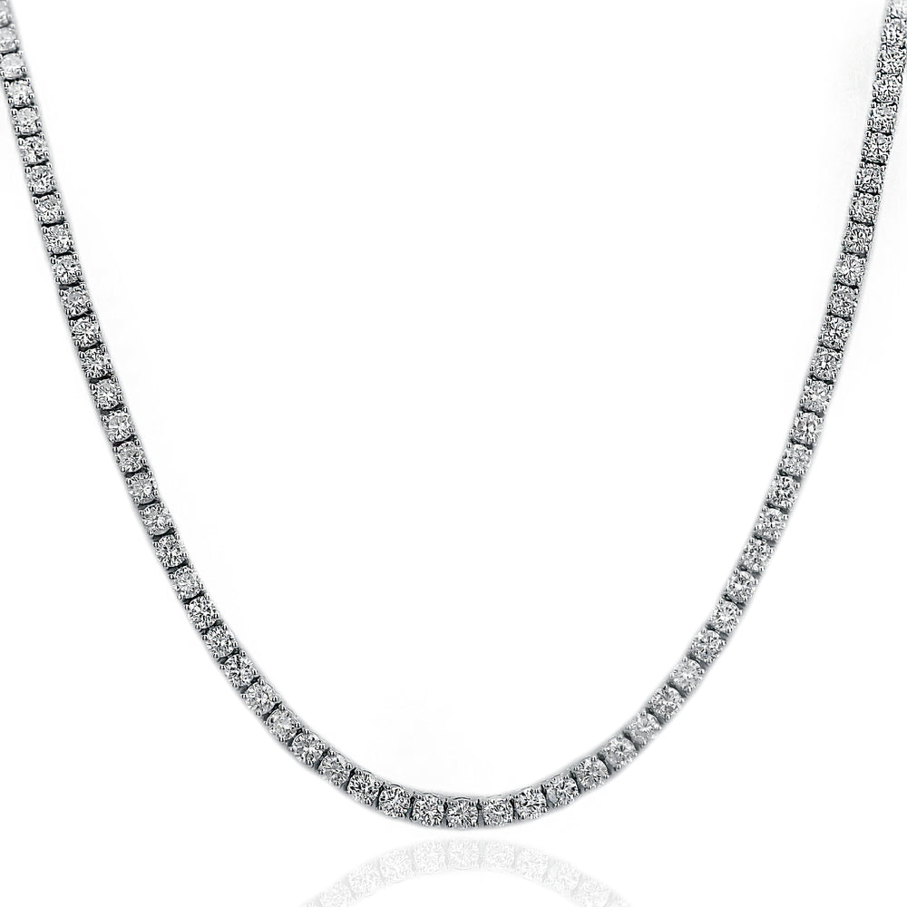 18K White Gold Classic Diamond Tennis Necklace 12.25 Carat