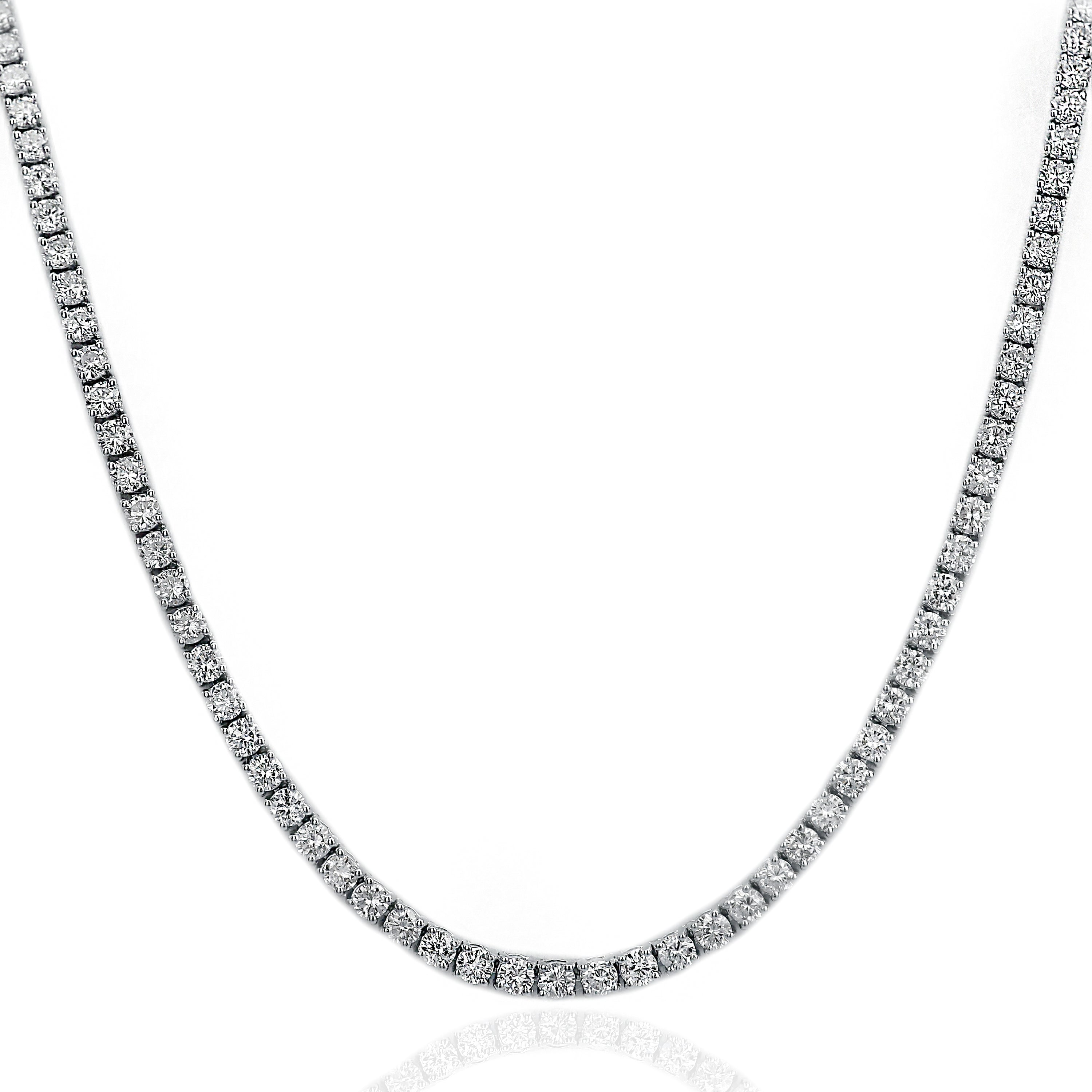 18K White Gold Classic Diamond Tennis Necklace 12.25 Carat