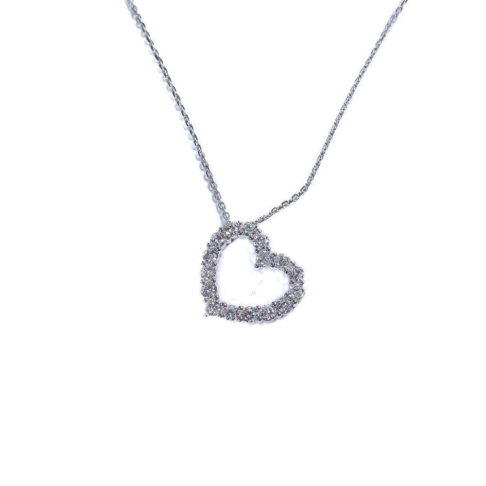 18K White Gold Diamond Open Heart Necklace – 1.00 Carat