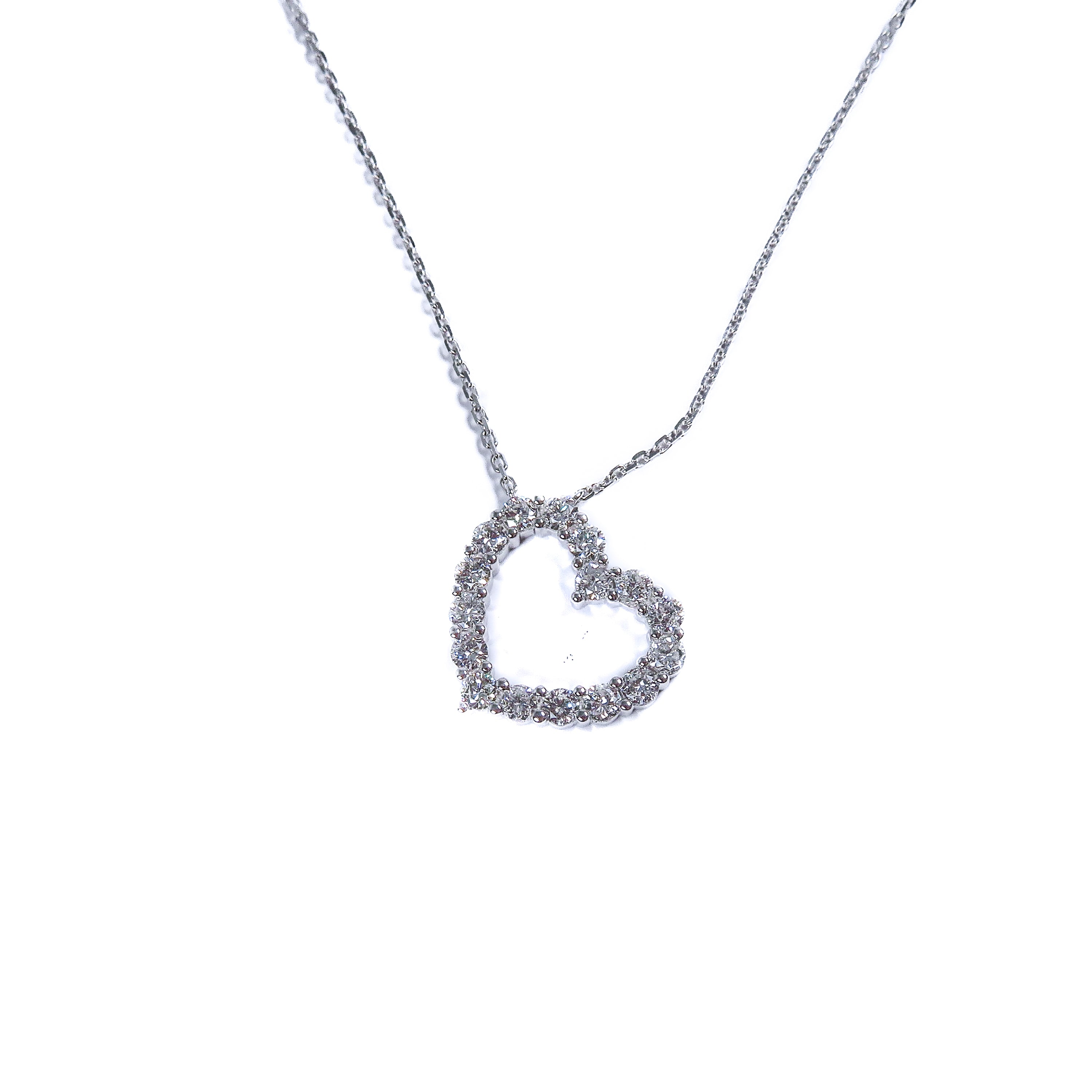 18K White Gold Diamond Open Heart Necklace – 1.00 Carat