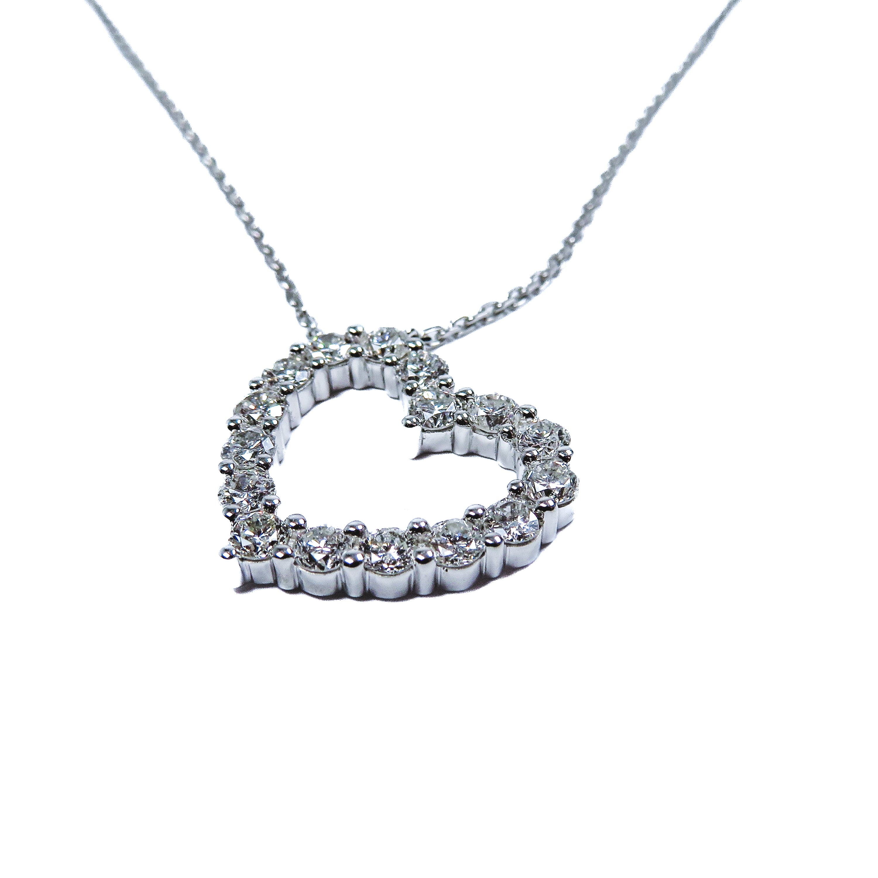 18K White Gold Diamond Open Heart Necklace – 1.00 Carat