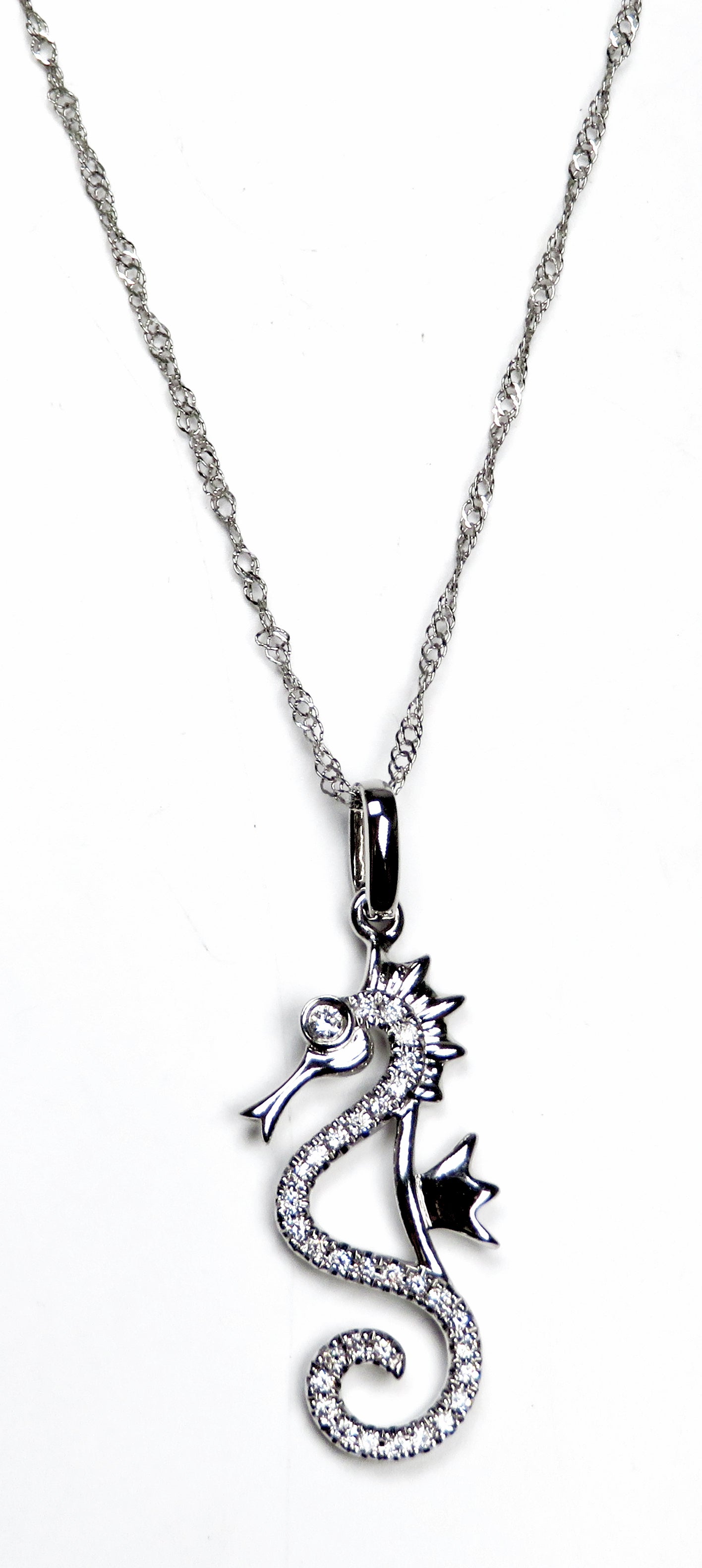 14K White Gold Diamond Seahorse Necklace