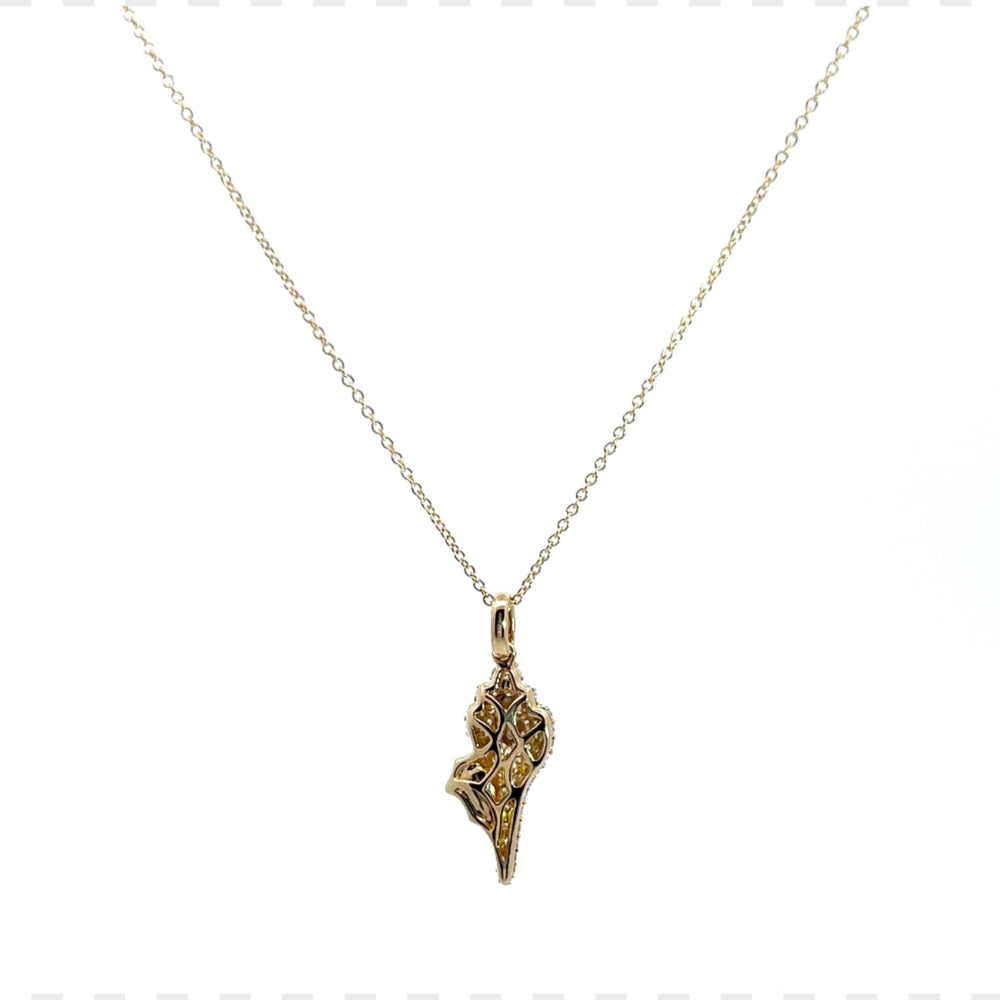 14K Yellow Gold Diamond Shell Pendant Necklace – Pavé Diamond Seashell Necklace