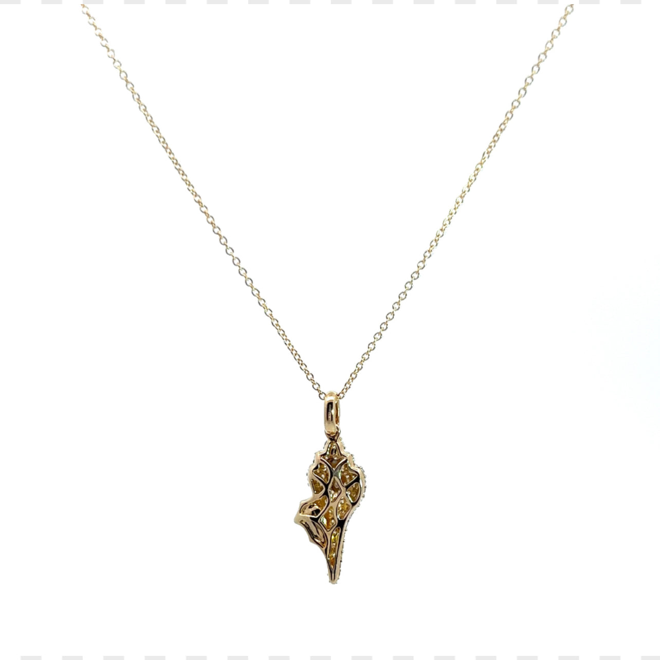 14K Yellow Gold Diamond Shell Pendant Necklace – Pavé Diamond Seashell Necklace