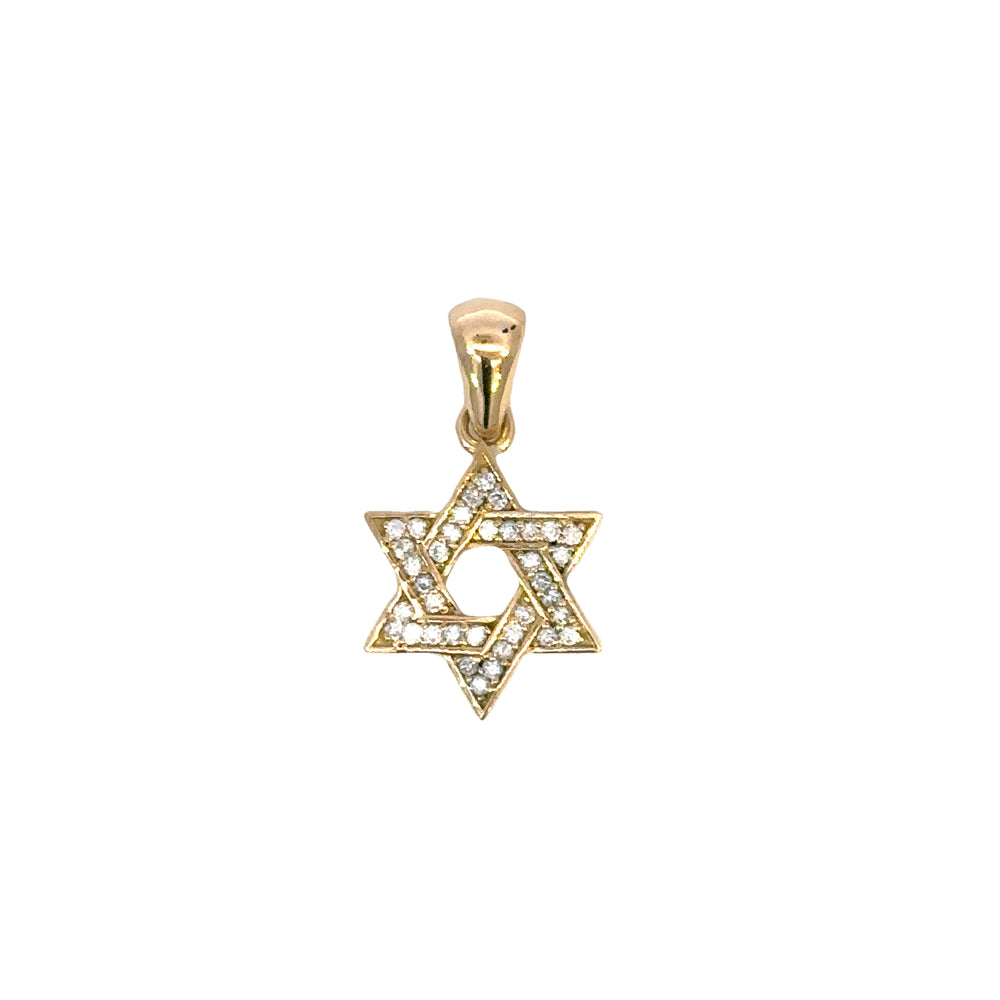18K Yellow Gold Diamond Star of David Pendant Necklace