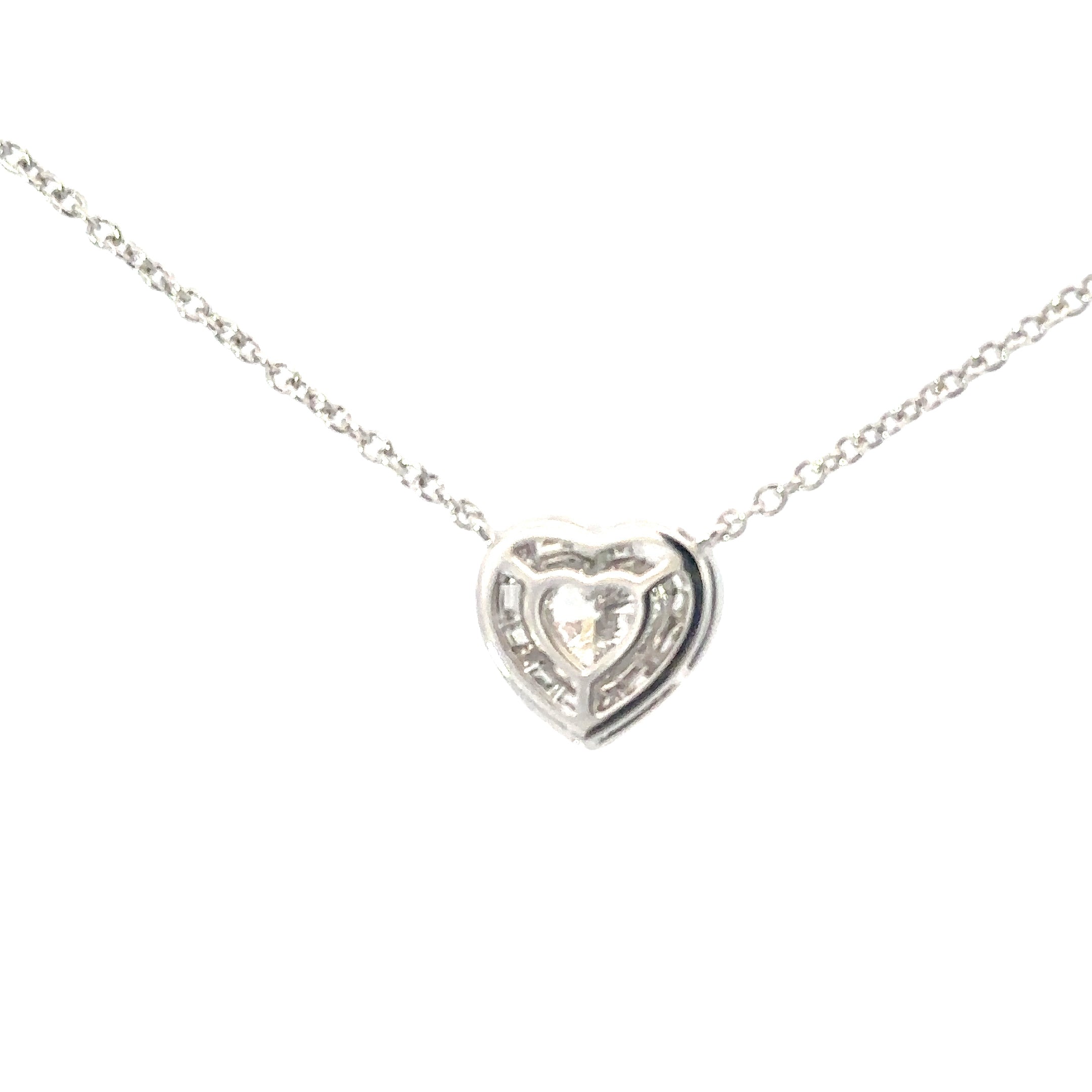 18K White Gold Heart Shape Diamond Necklace 1.00 Carat