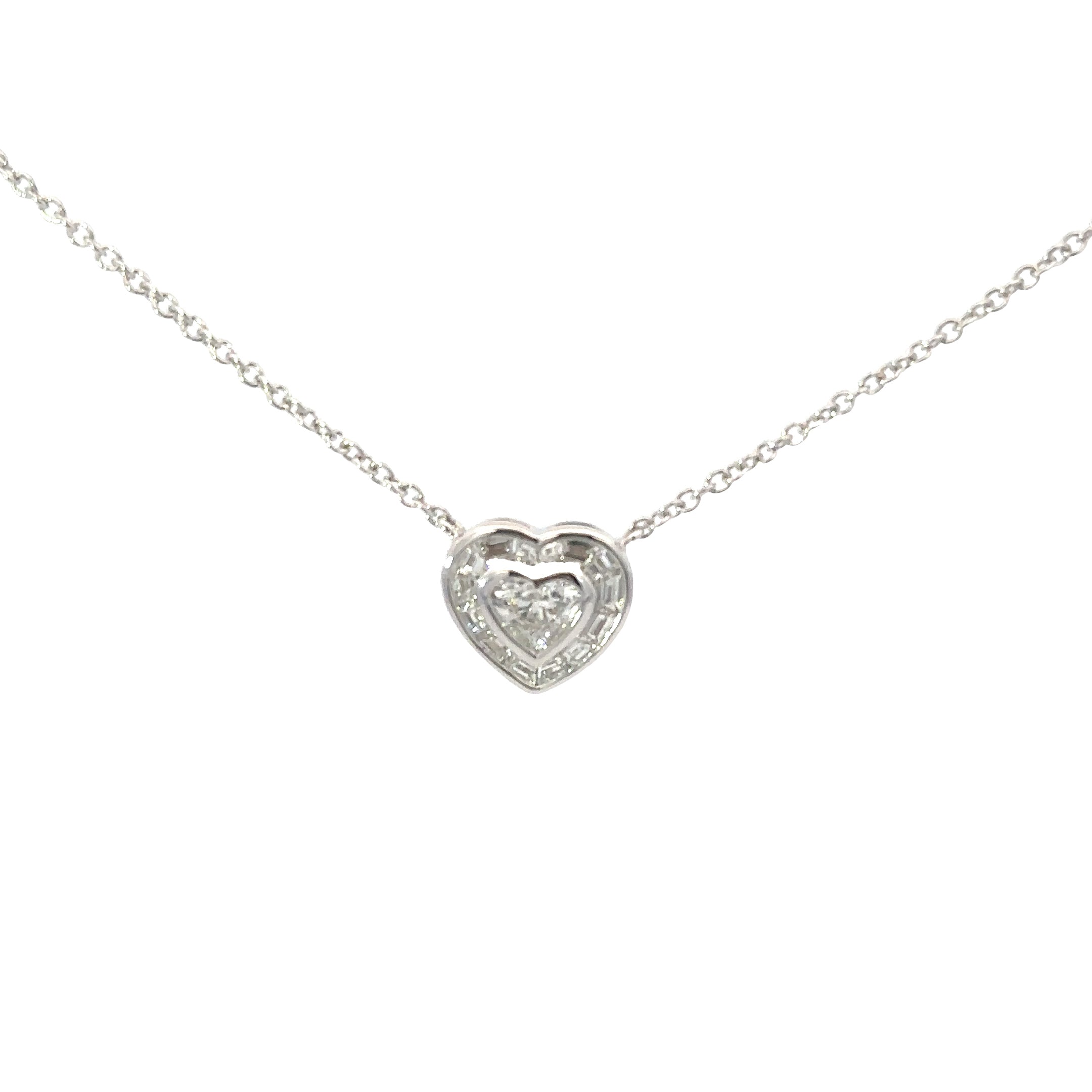 18K White Gold Heart Shape Diamond Necklace 1.00 Carat