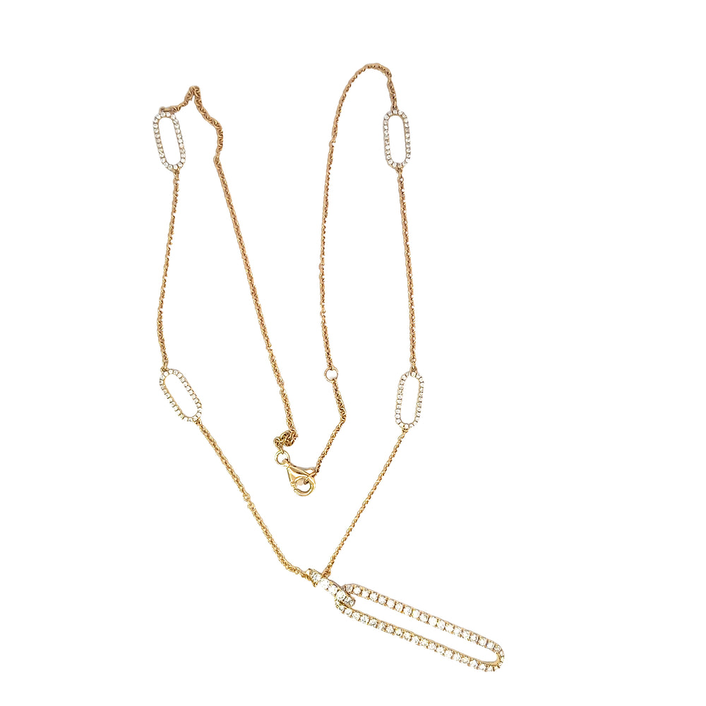 18K Yellow Gold Diamond Oval Link Necklace 1.75 Carat Total