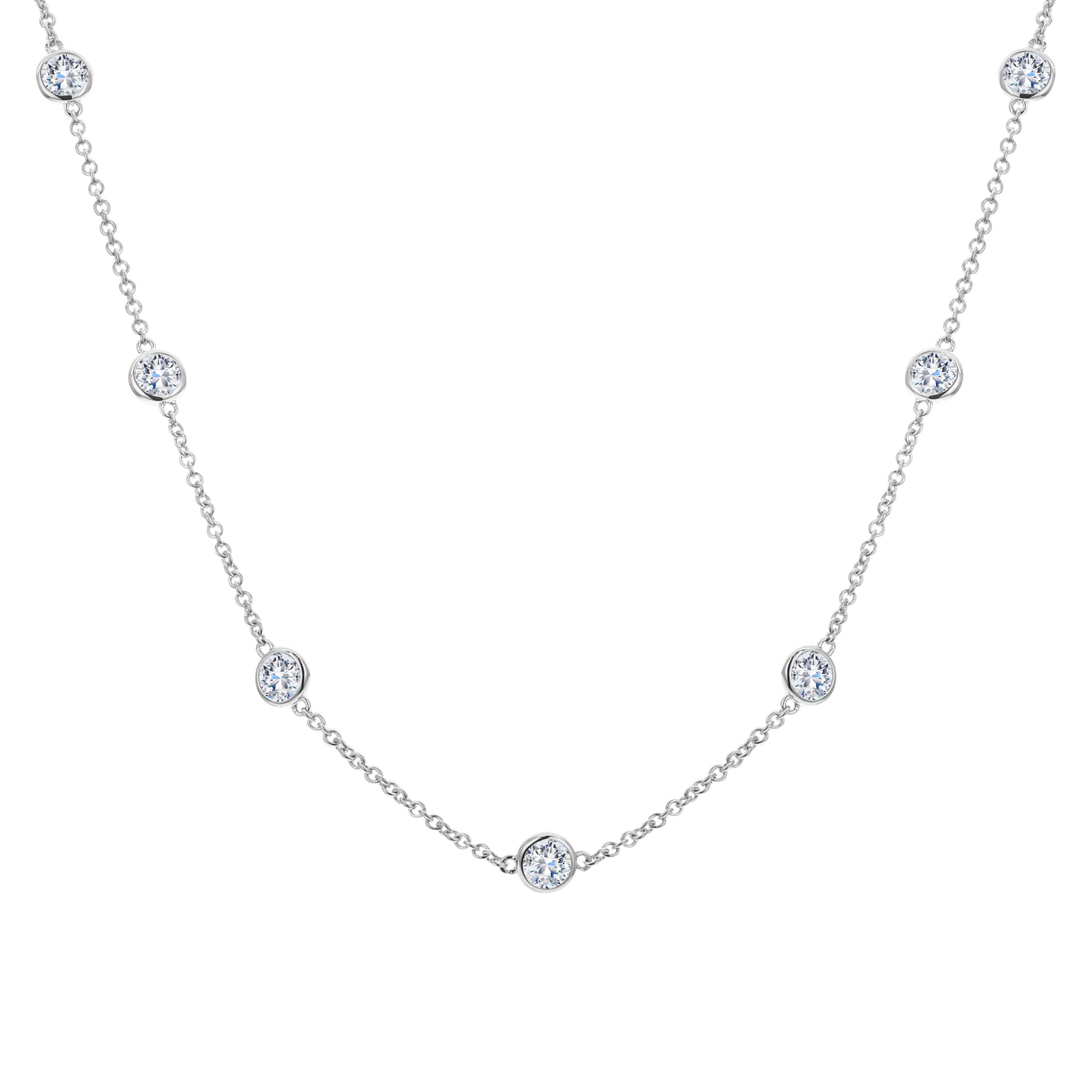 18K White Gold Diamond Station Necklace 1.50 Carats – Classic DBY Necklace