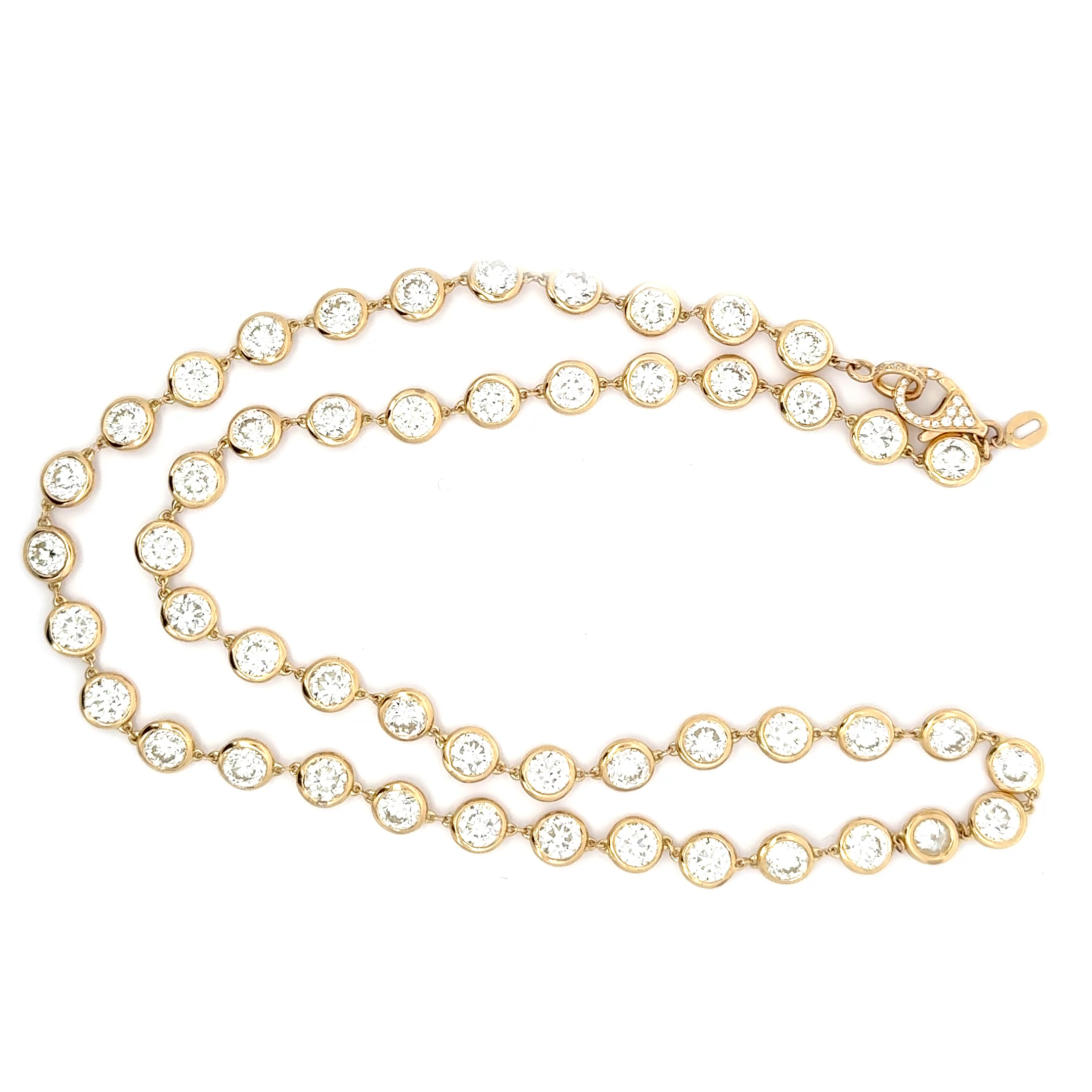 18K Yellow Gold Diamond By The Yard Necklace 25.11 Carat – 50 Bezel Set Diamonds
