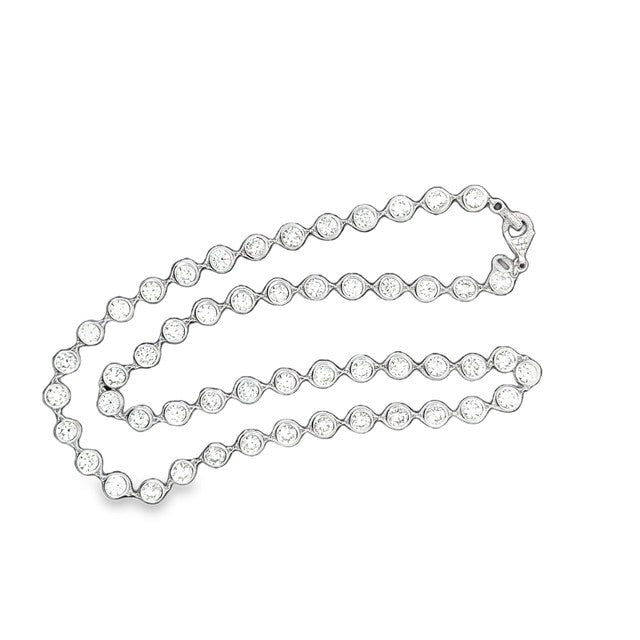 8K White Gold Diamond By The Yard Necklace 17.51 Carat – 53 Bezel Set Diamonds