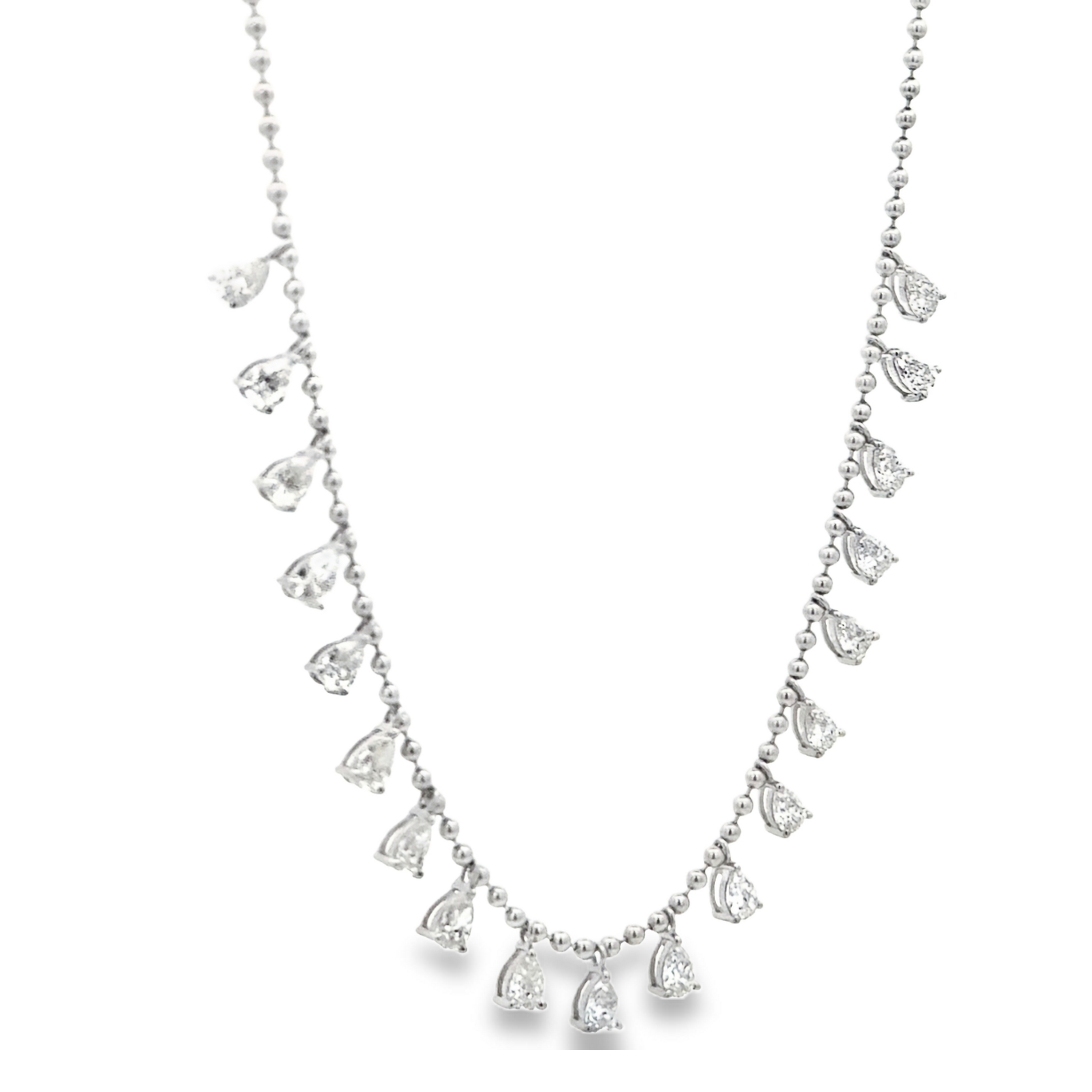 18K White Gold Diamond Necklace with Pear Drop Dangles 3.70 Carat