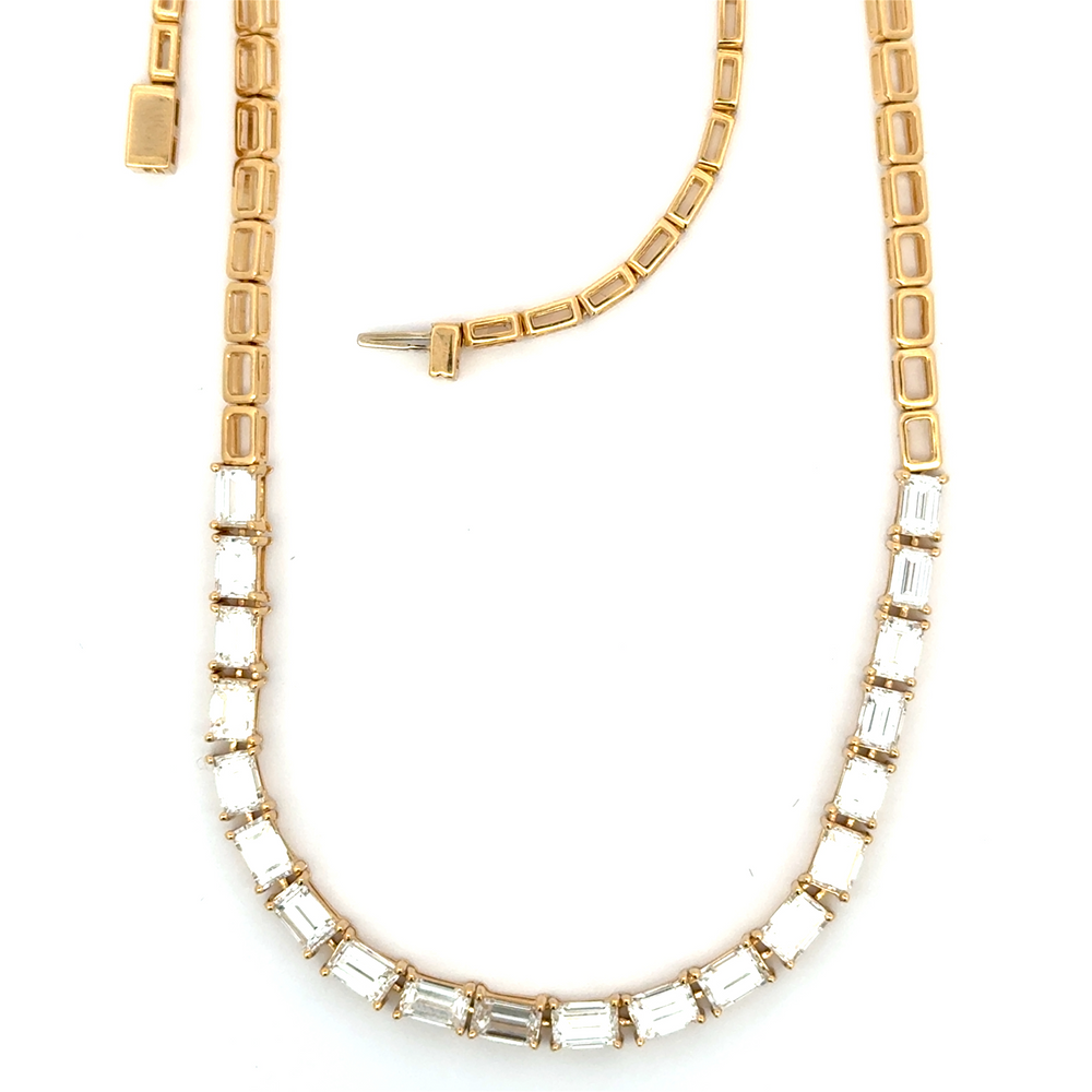 18K Yellow Gold Emerald Cut Diamond Necklace 5.10 Carat