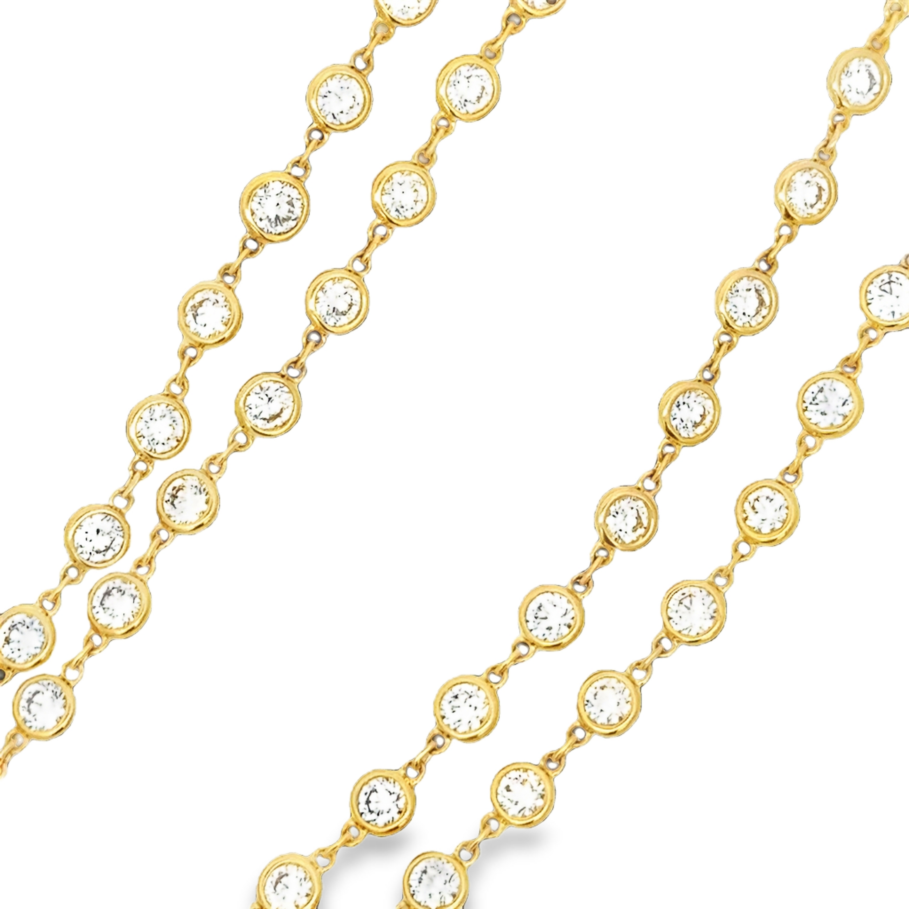 18K Yellow Gold Bezel Diamond Necklace – 11.26cttw, 24"