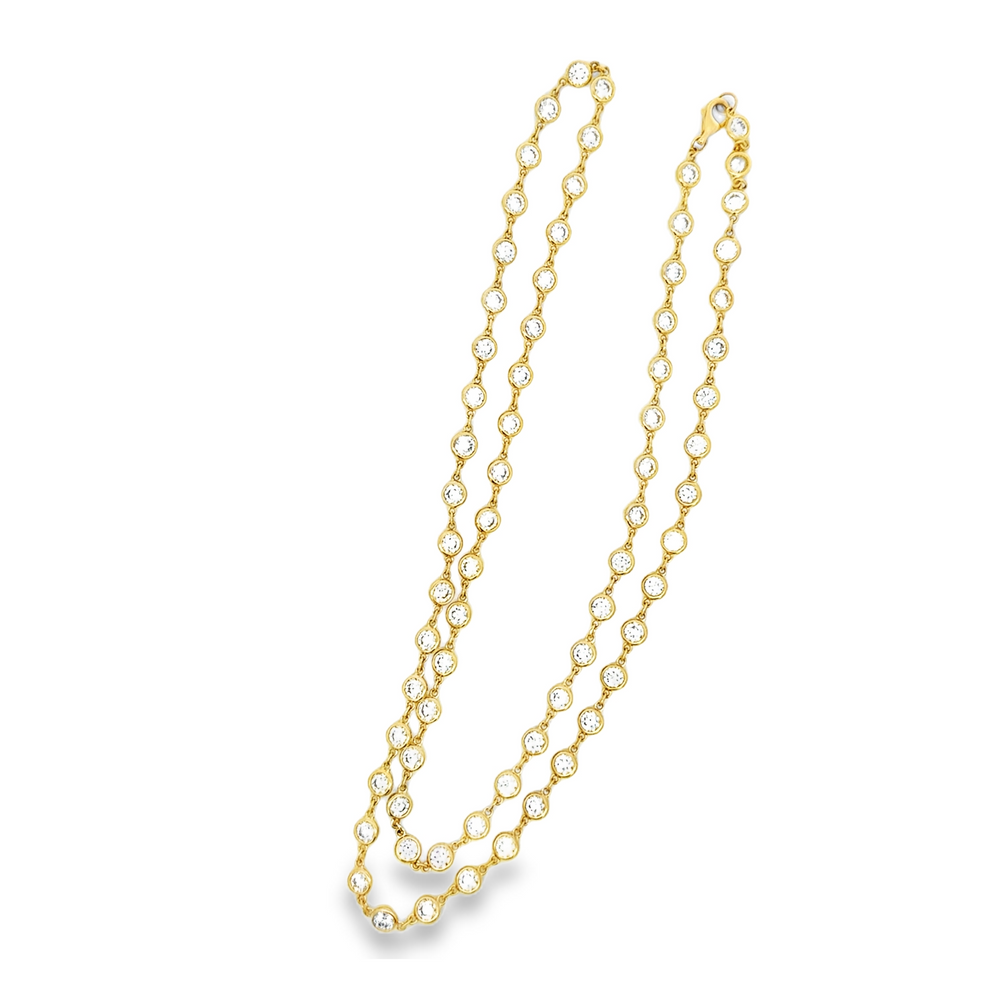 18K Yellow Gold Bezel Diamond Necklace – 11.26cttw, 24"