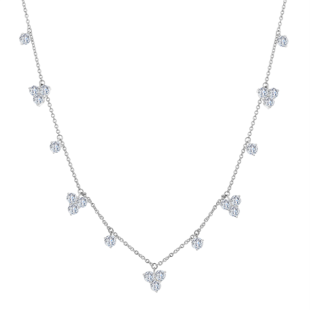 18K White Gold Diamond Station Dangle Necklace 3.60 Carat