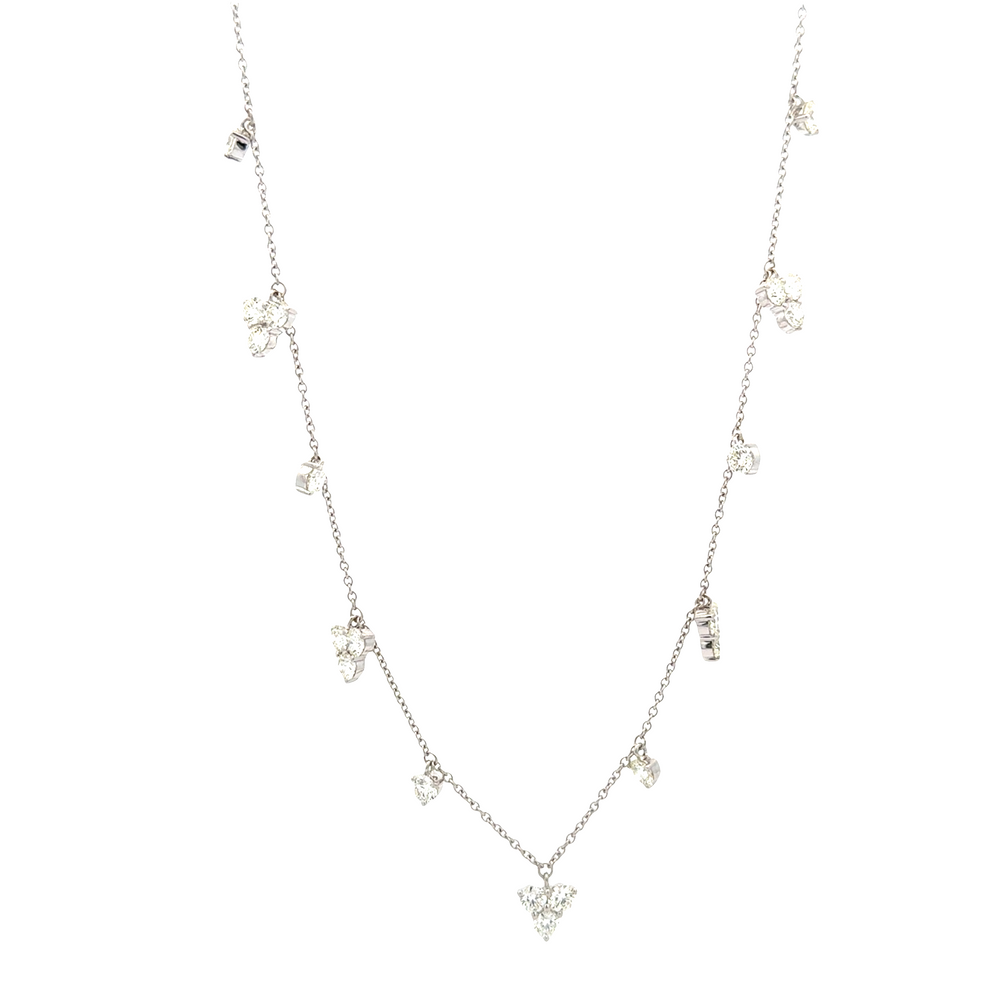 18K White Gold Diamond Station Dangle Necklace 3.60 Carat
