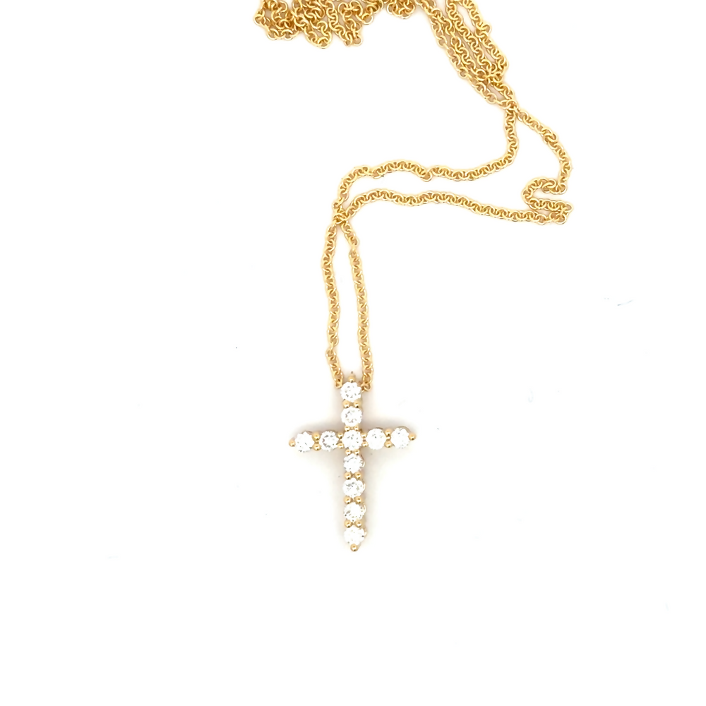 18K Gold Diamond Cross Pendant Necklace 0.50 Carat with 14K Cable Chain