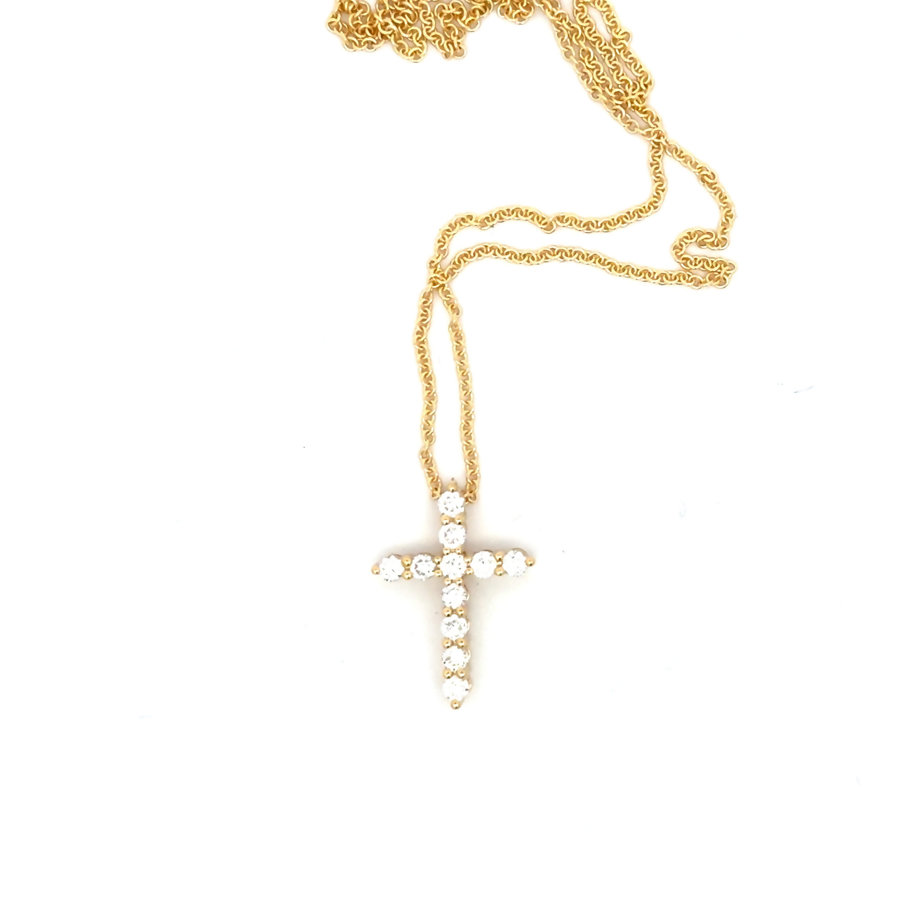 18K Gold Diamond Cross Pendant Necklace 0.50 Carat with 14K Cable Chain