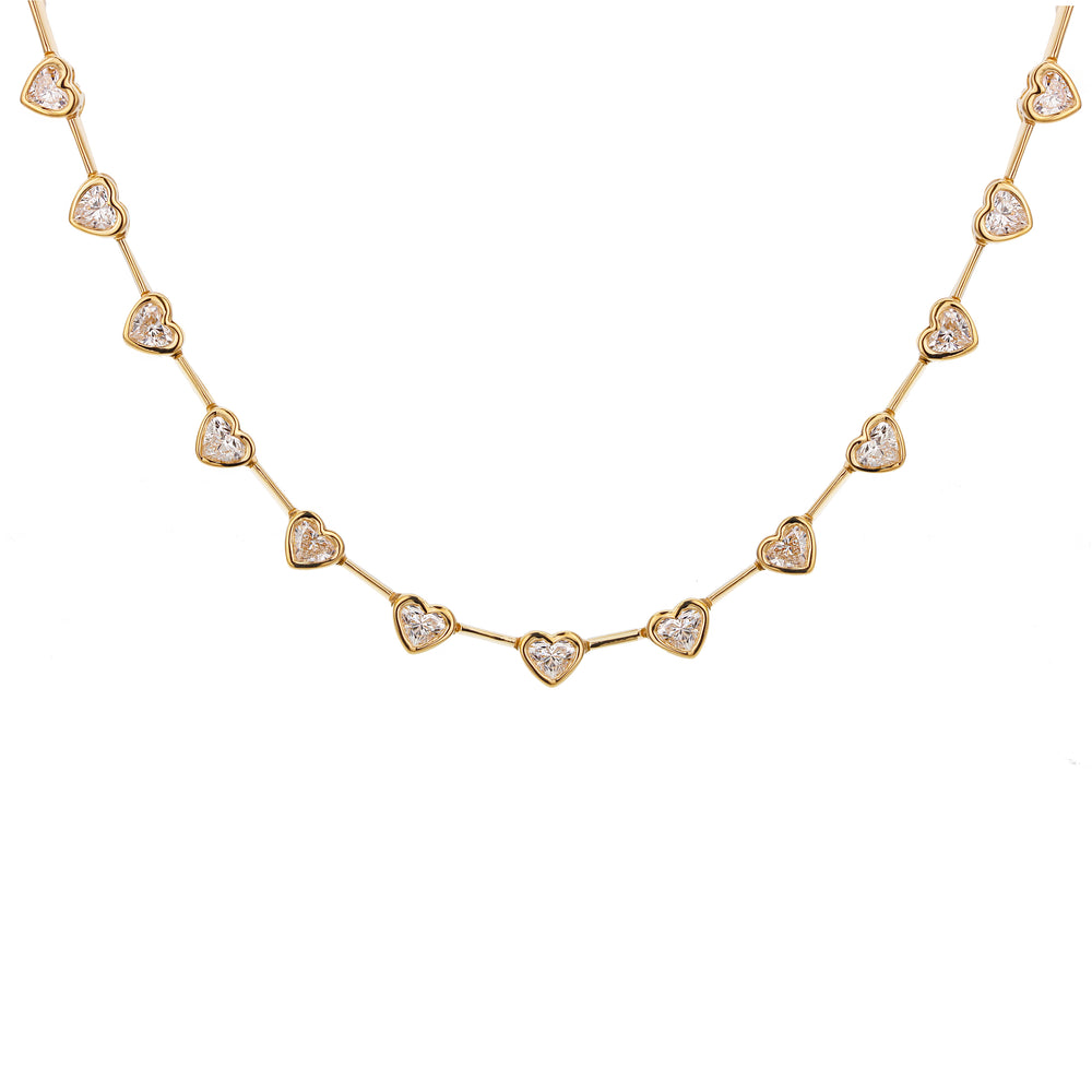 18K Yellow Gold Heart Shape Diamond Necklace 6.50 Carat VS Hearts 16 Inch