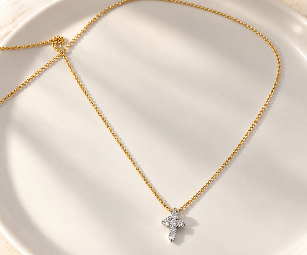 14K White Gold 0.50 CTW Diamond Cross Pendant on 14K Yellow Gold 18" Cable Chain