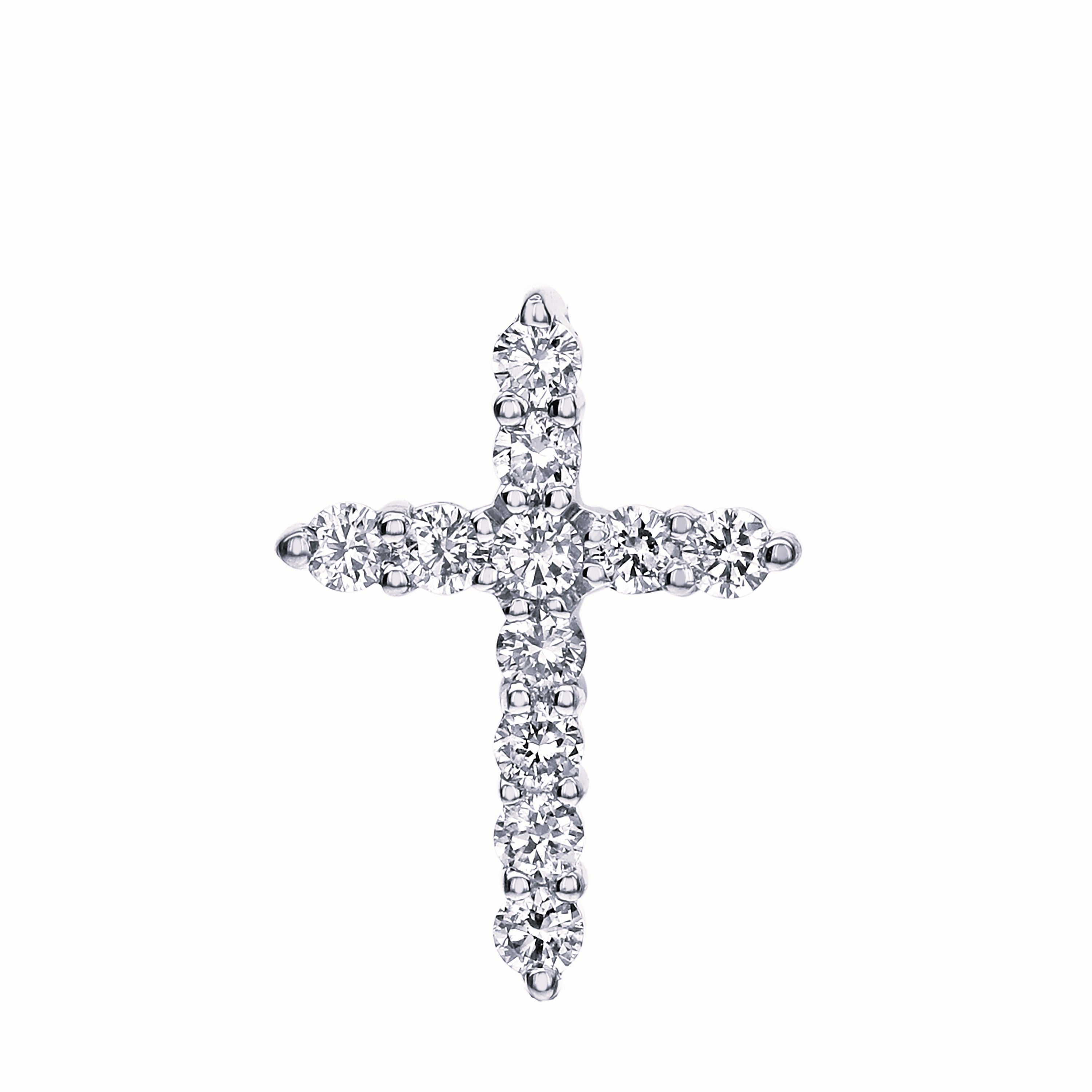 18K White Gold Diamond Cross Pendant Necklace 0.50 Carat