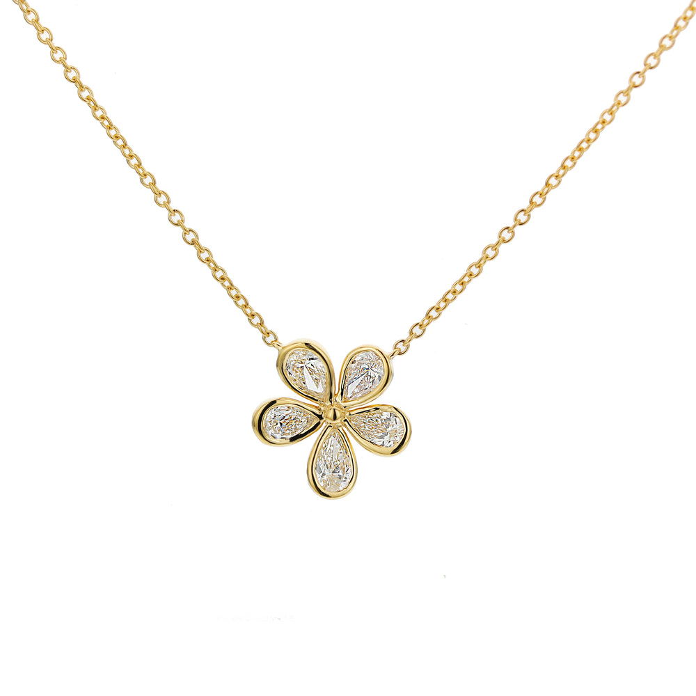 18K Yellow Gold 1.55 CTW Pear-Shaped Diamond Flower Necklace – 18"