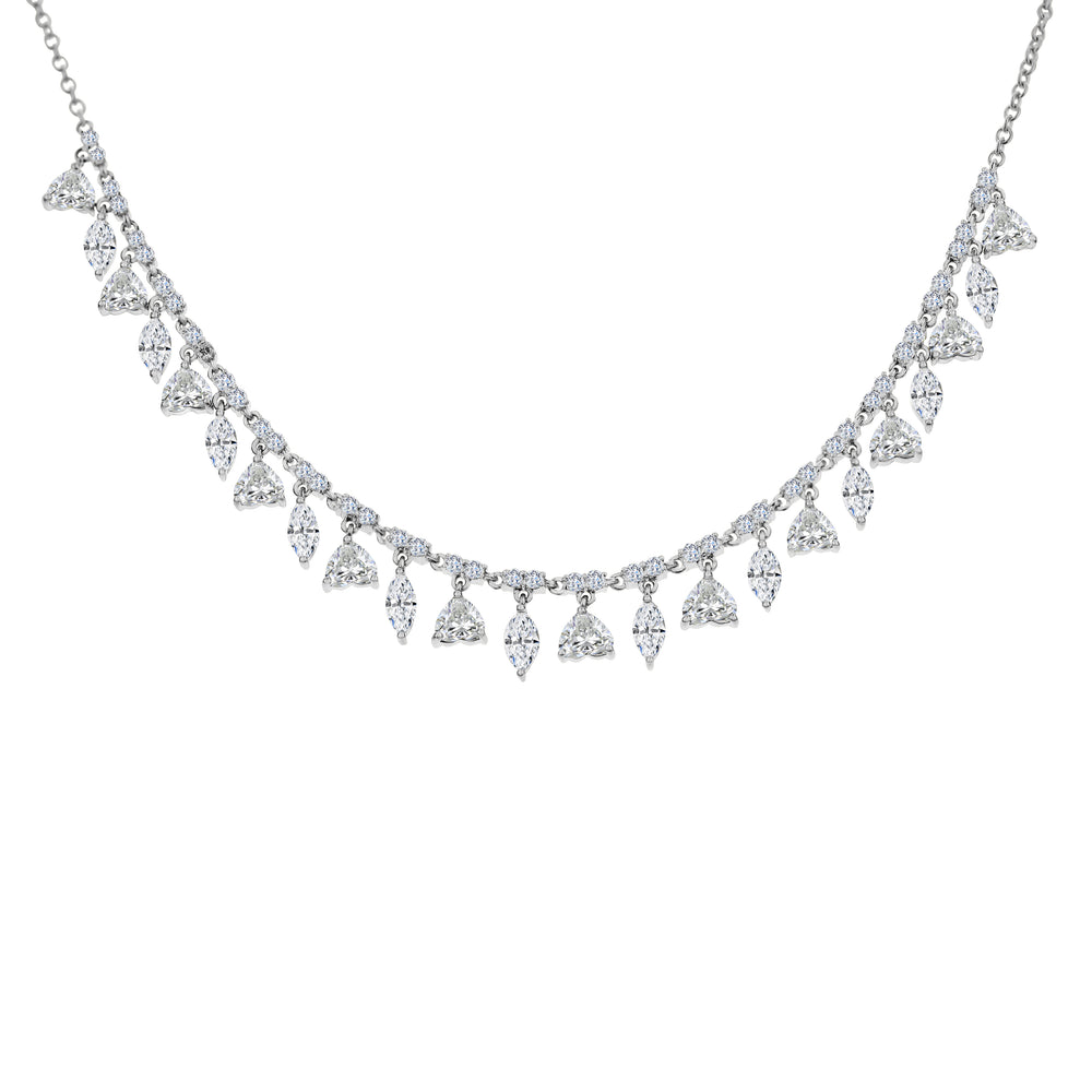 18K White Gold Marquise & Heart Diamond Dangle Necklace – 4.55 CTW
