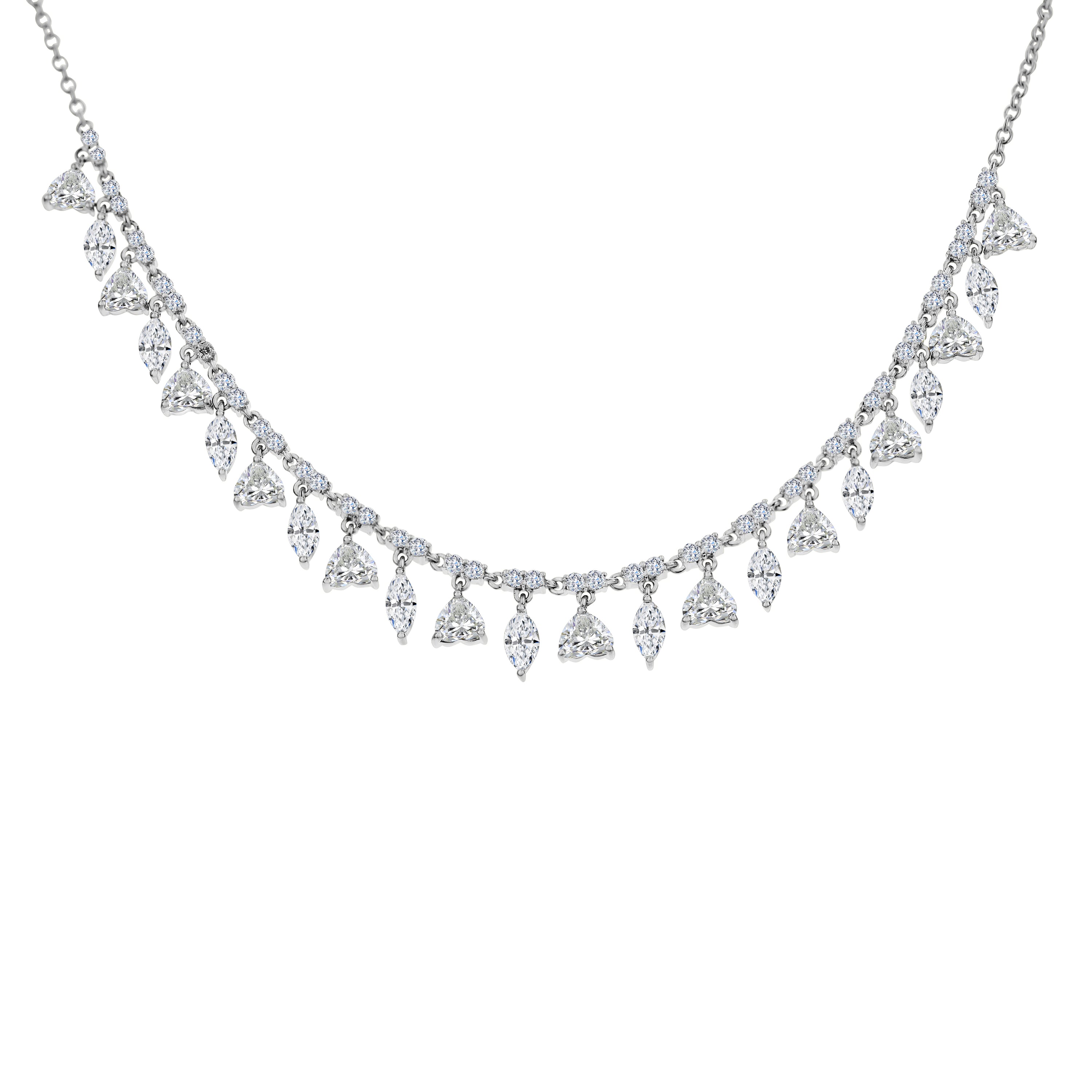18K White Gold Marquise & Heart Diamond Dangle Necklace – 4.55 CTW