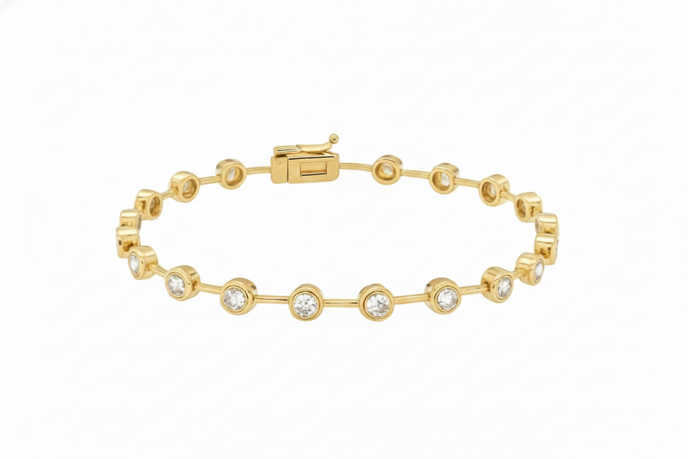 18K Yellow Gold 4.60 CTW Bezel-Set Diamond Station Tennis Bracelet