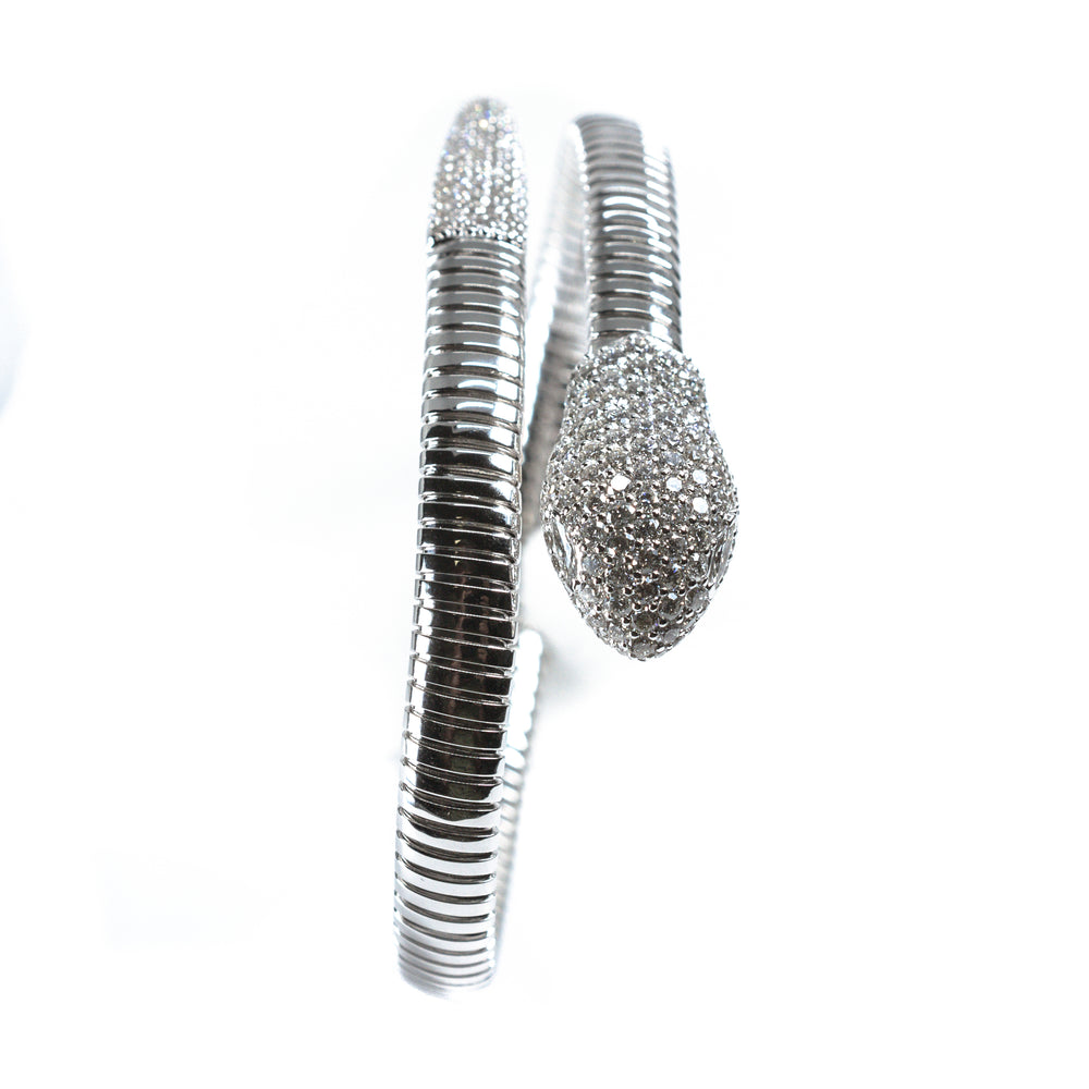18K White Gold Diamond Snake Wrap Bangle Cuff Bracelet – 2.50 Carats