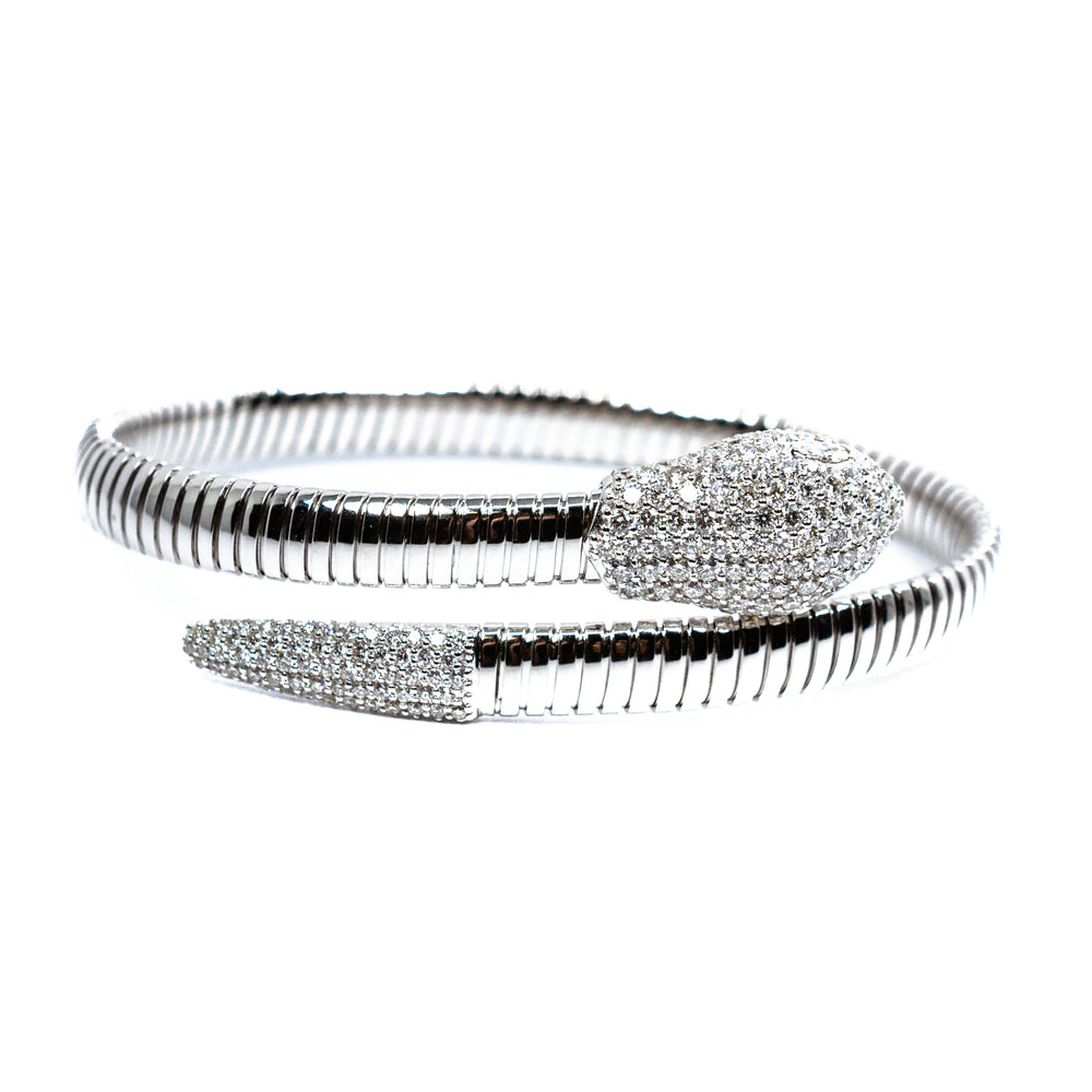18K White Gold Diamond Snake Wrap Bangle Cuff Bracelet – 2.50 Carats